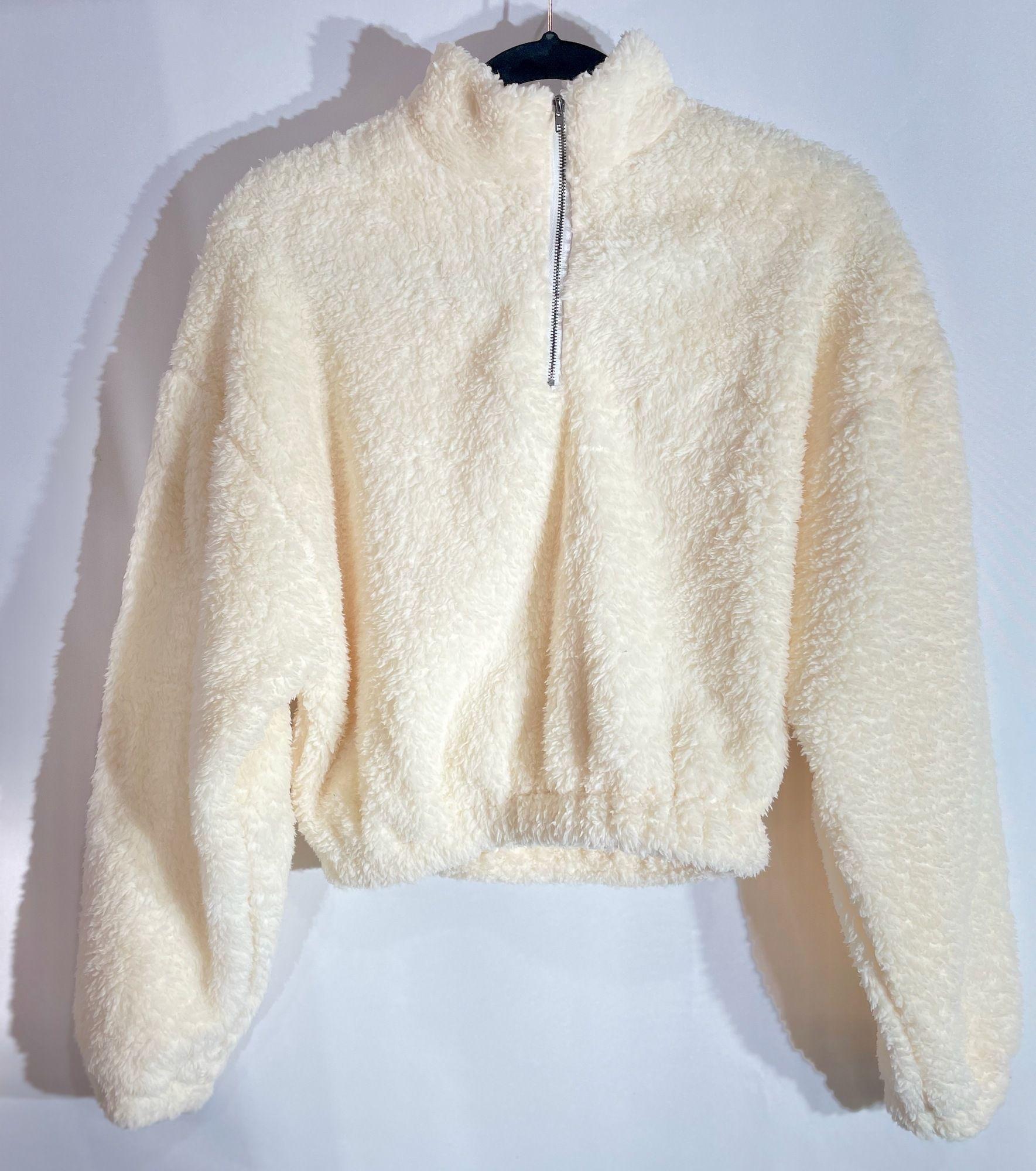 Poleron Peludo Teddy Mujer Crema con Cierre-0