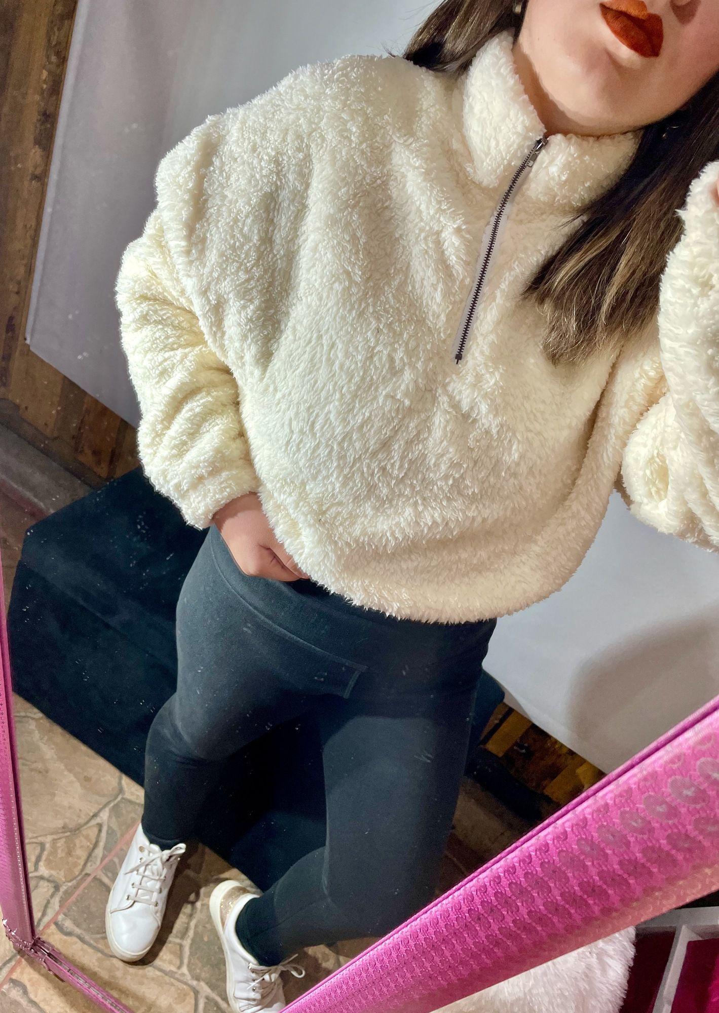 Poleron Peludo Teddy Mujer Crema con Cierre-1