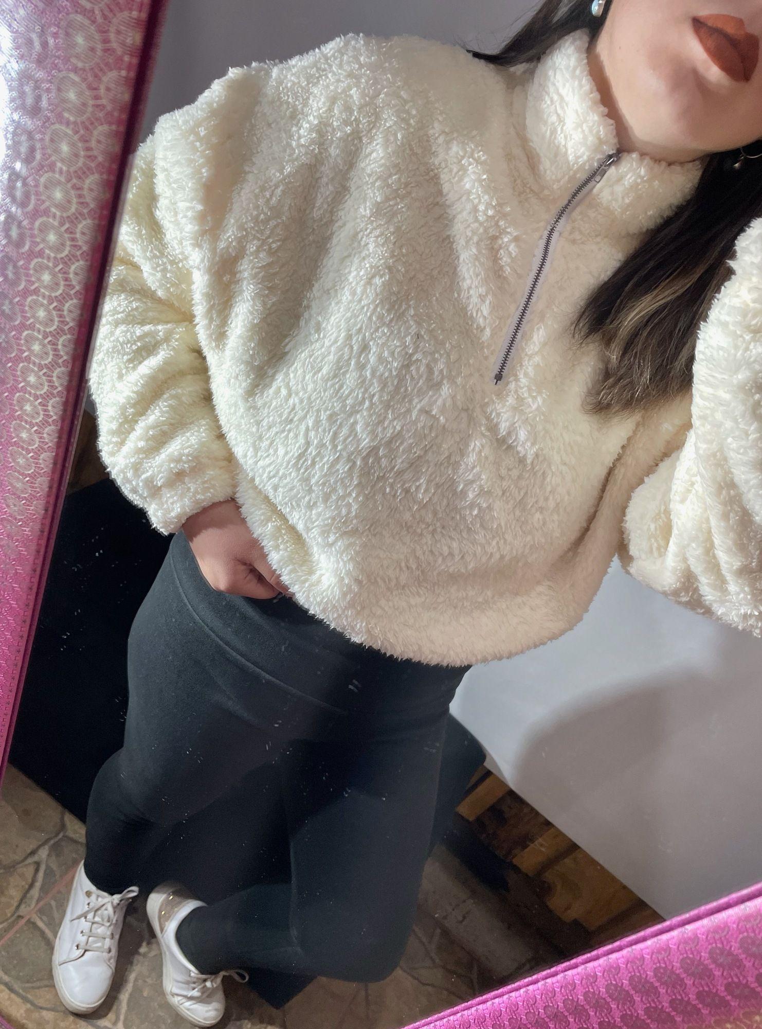 Poleron Peludo Teddy Mujer Crema con Cierre-5