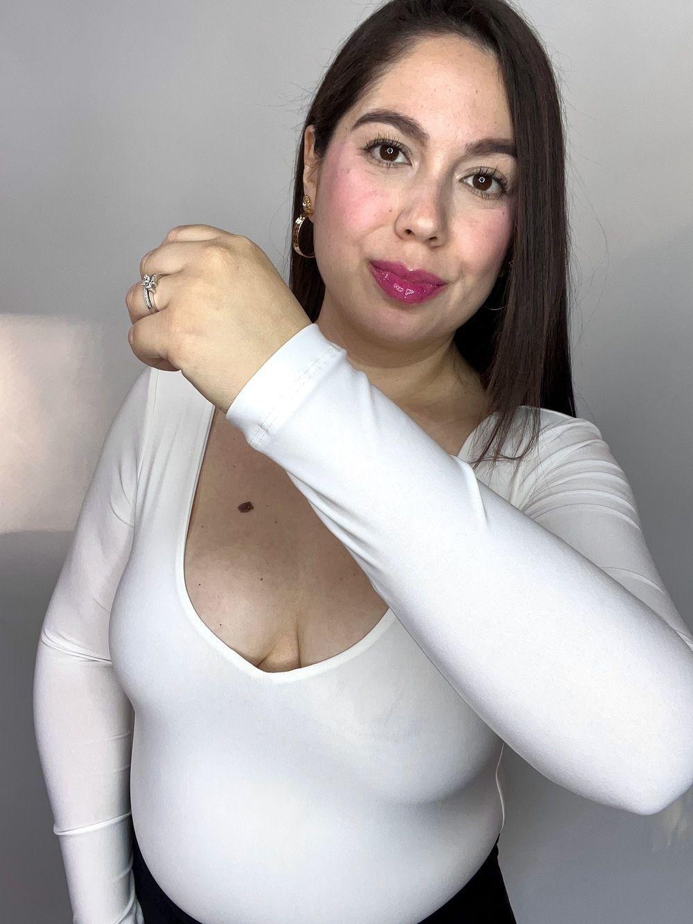 Body Mujer Doble Escote V Manga Larga Blanco-3