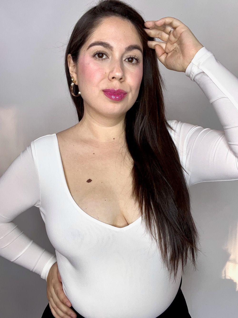 Body Mujer Doble Escote V Manga Larga Blanco-4