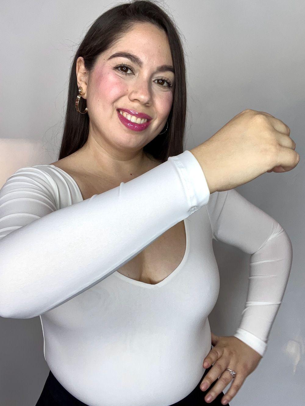 Body Mujer Doble Escote V Manga Larga Blanco-6