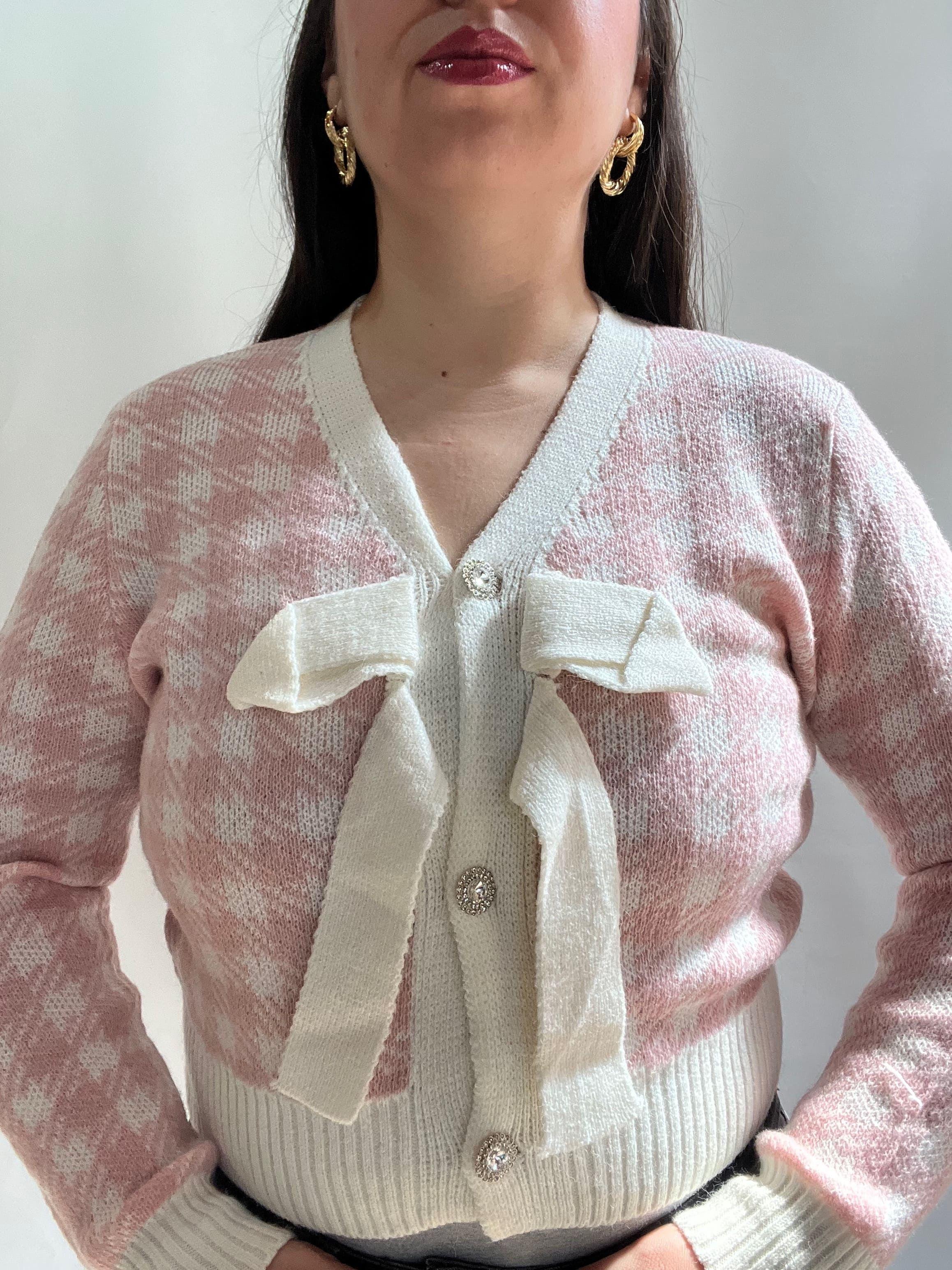 Chaleco Mujer Rosado con Diseno y Lazo Frontal Tejido-2