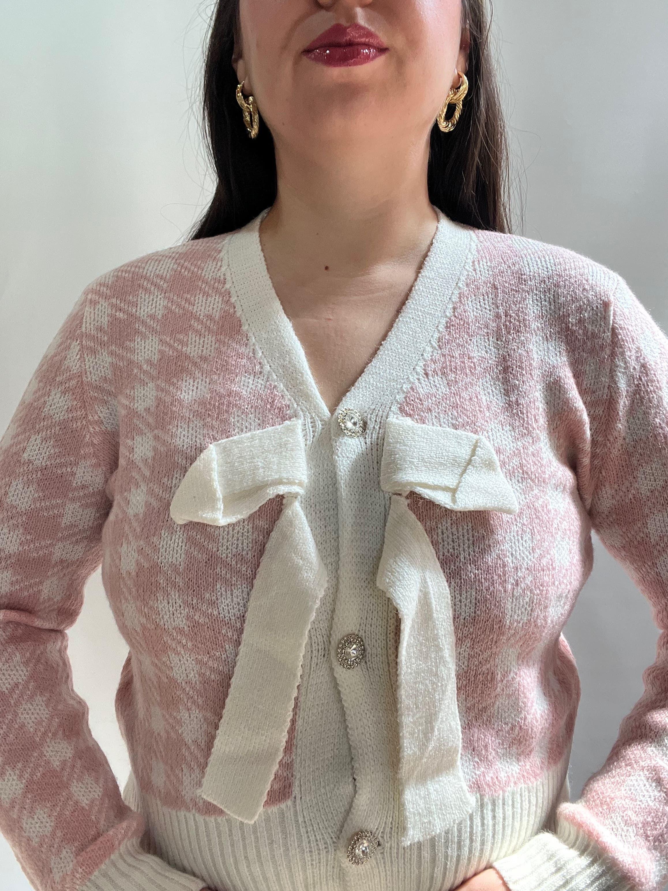 Chaleco Mujer Rosado con Diseno y Lazo Frontal Tejido-4