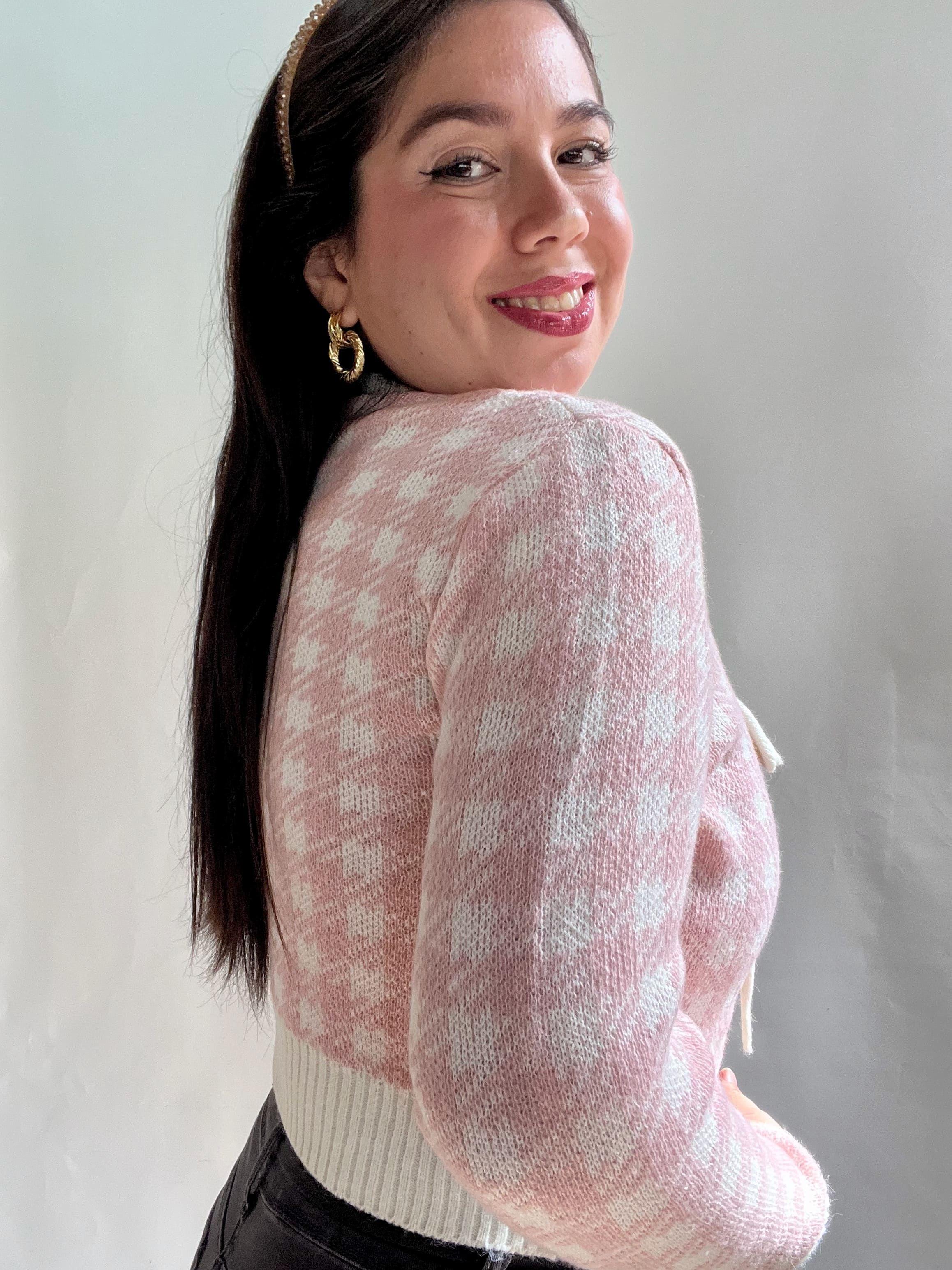 Chaleco Mujer Rosado con Diseno y Lazo Frontal Tejido-7