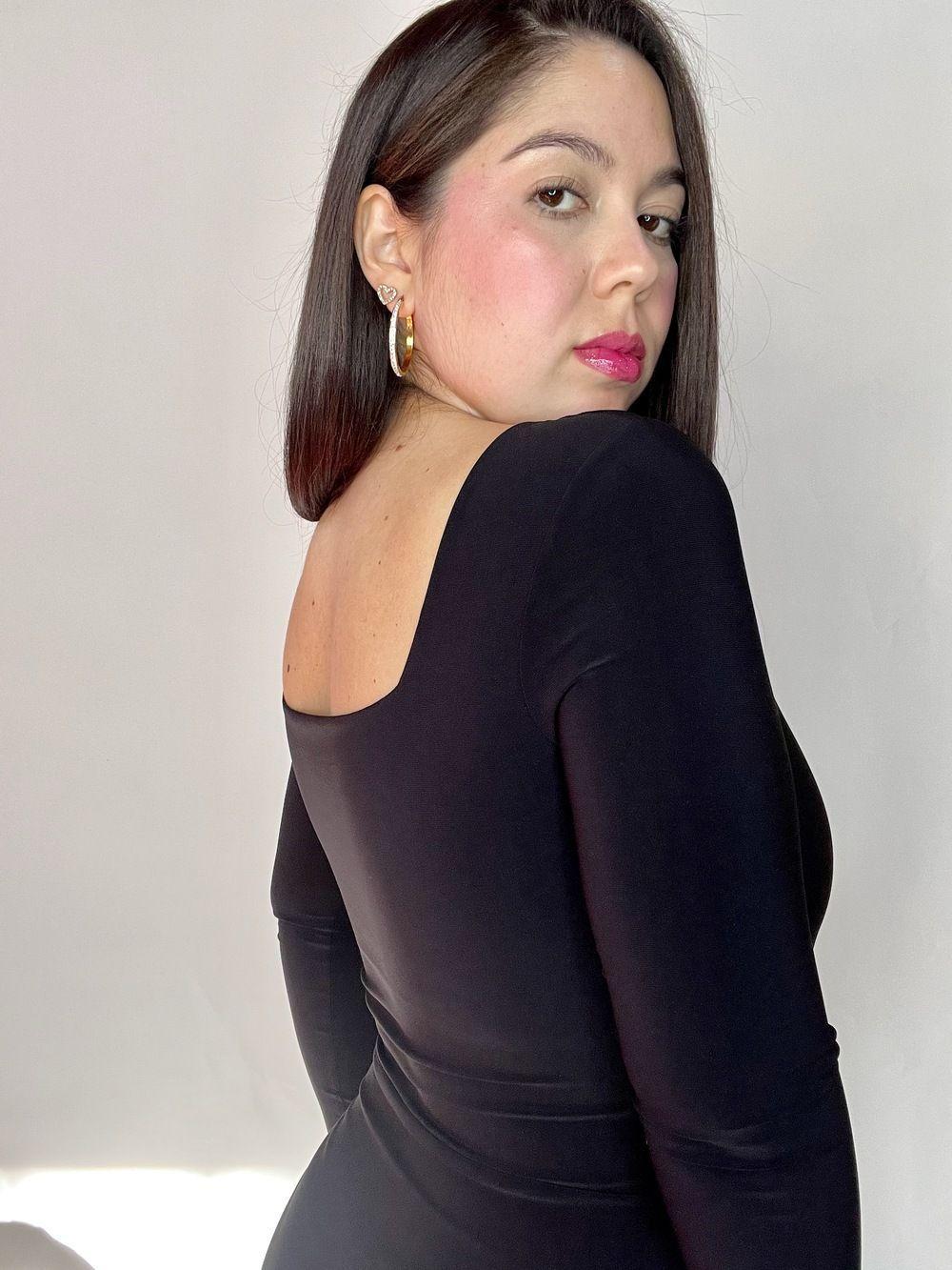 Body Mujer Doble Escote Cuadrado Manga Larga Negro-5