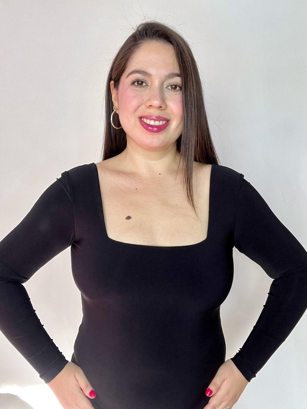Body Mujer Doble Escote Cuadrado Manga Larga Negro-7
