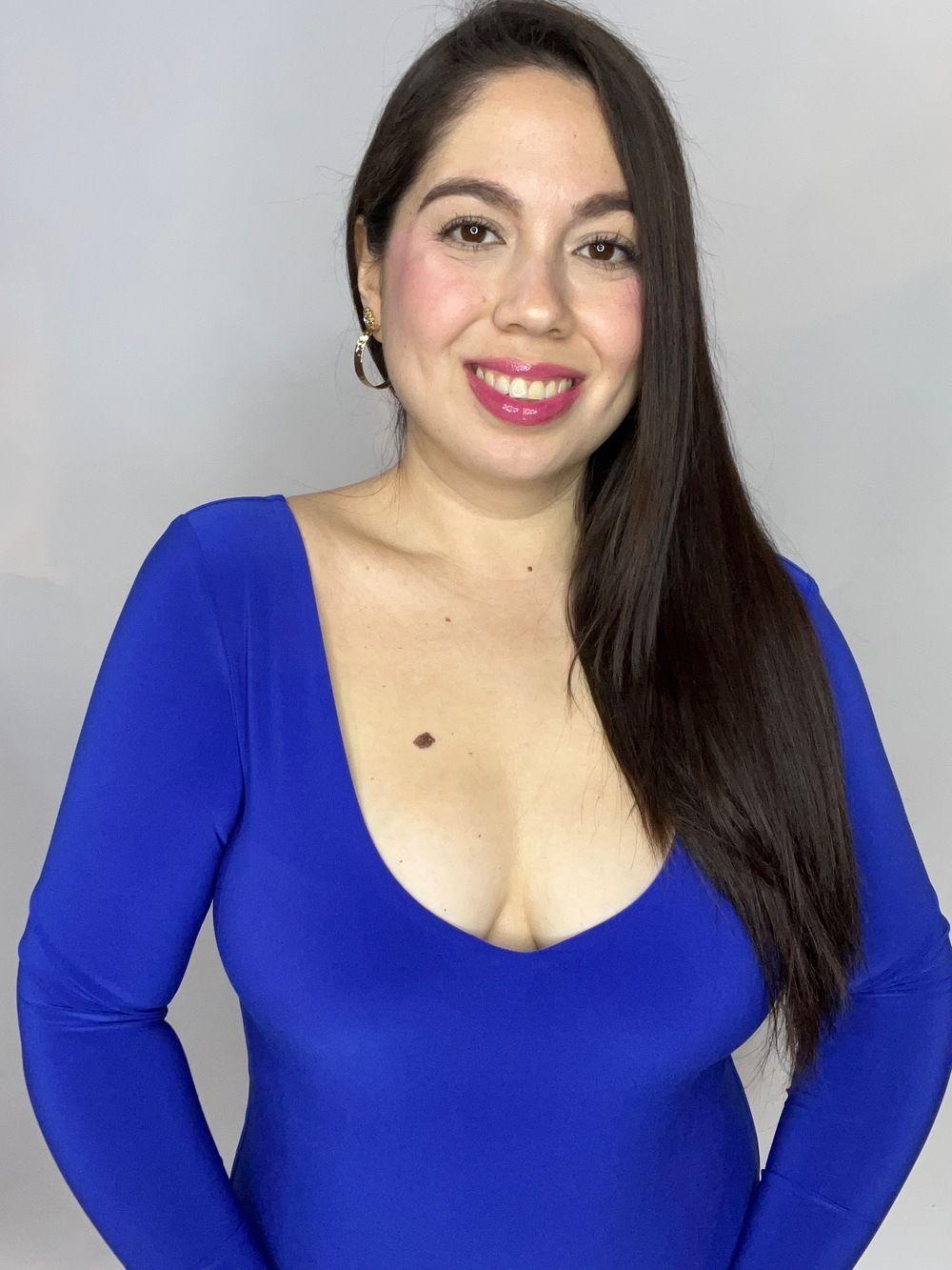 Body Mujer Doble Escote V Manga Larga Azul Rey-2