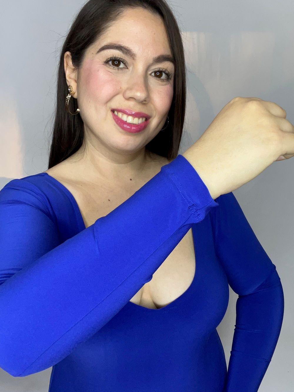 Body Mujer Doble Escote V Manga Larga Azul Rey-3