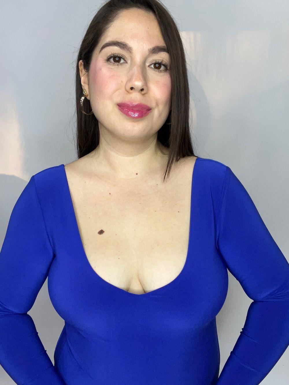 Body Mujer Doble Escote V Manga Larga Azul Rey-5