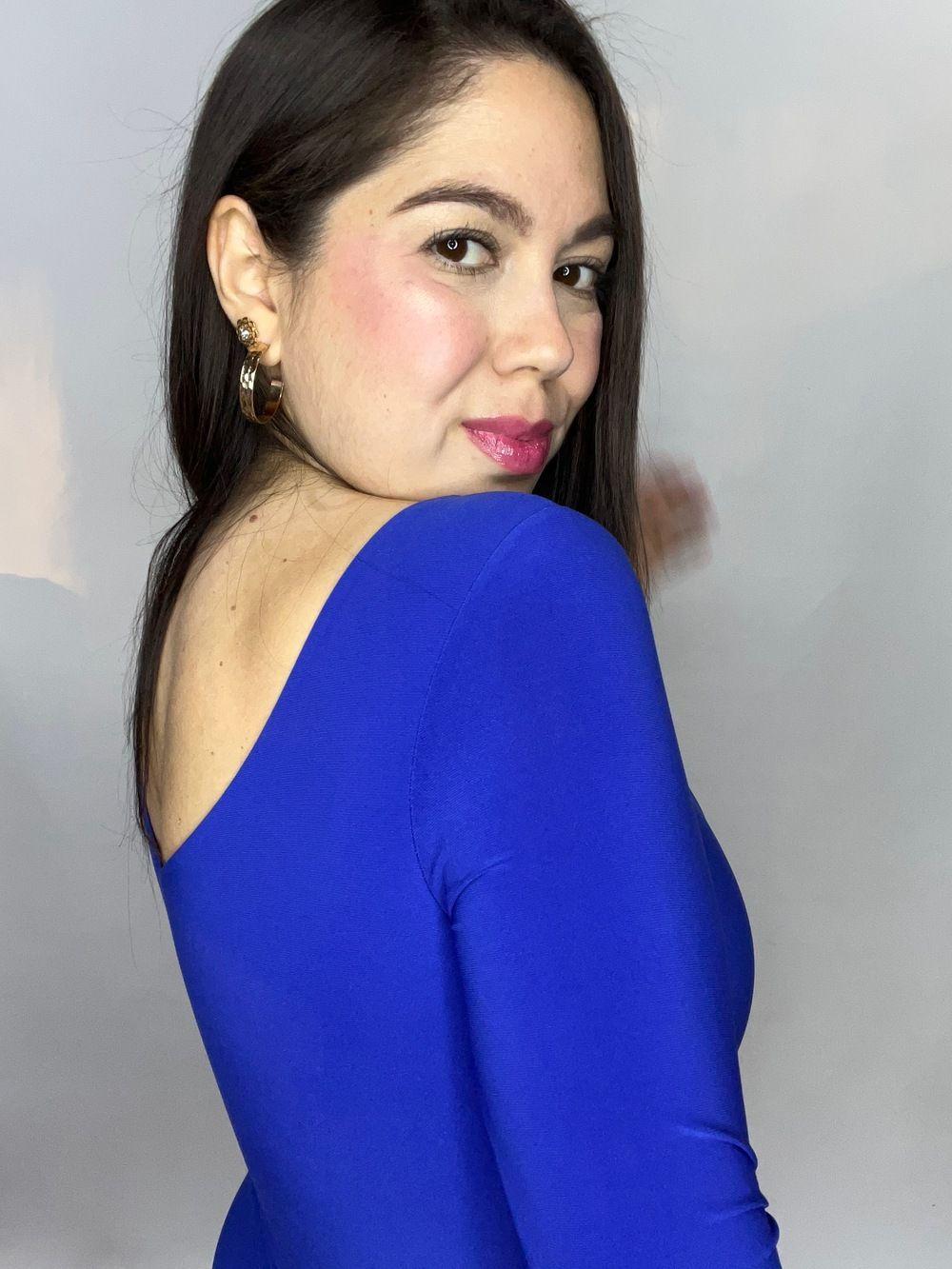 Body Mujer Doble Escote V Manga Larga Azul Rey-6