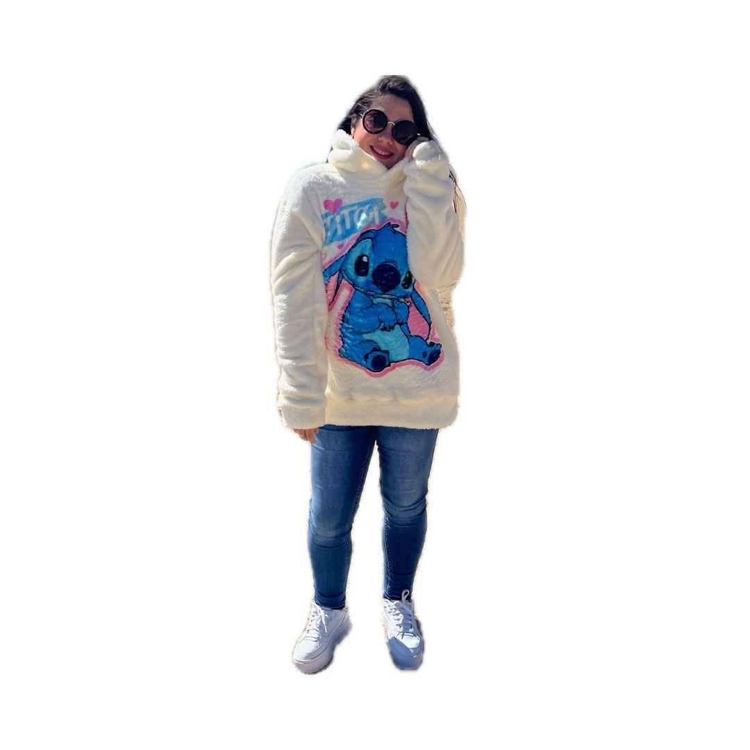Poleron Peludo Mujer Stitch Invierno Suave Abrigado Oversize-3