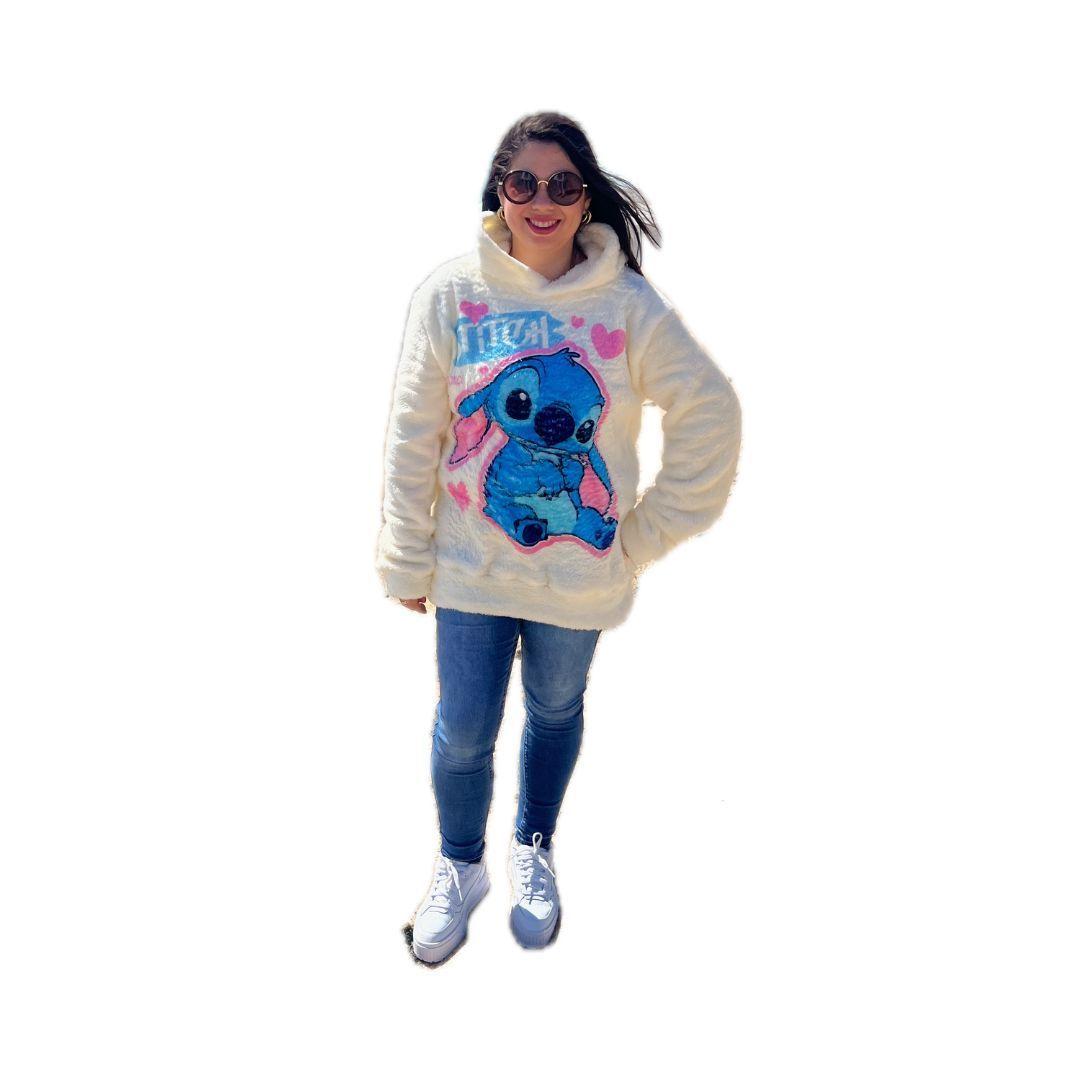 Poleron Peludo Mujer Stitch Invierno Suave Abrigado Oversize-5