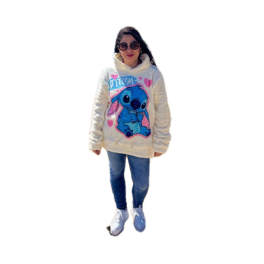 Poleron Peludo Mujer Stitch Invierno Suave Abrigado Oversize-6