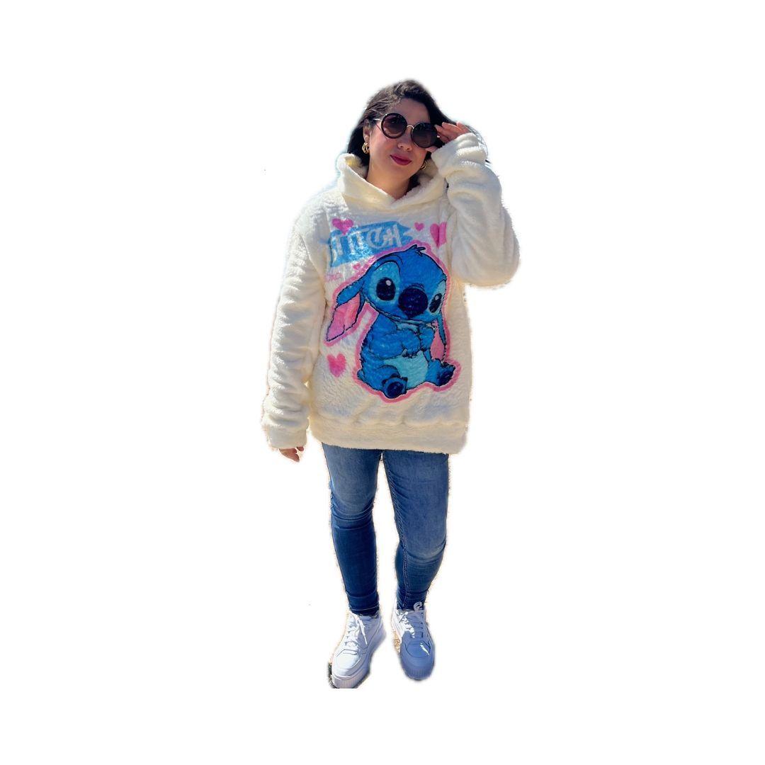 Poleron Peludo Mujer Stitch Invierno Suave Abrigado Oversize-7