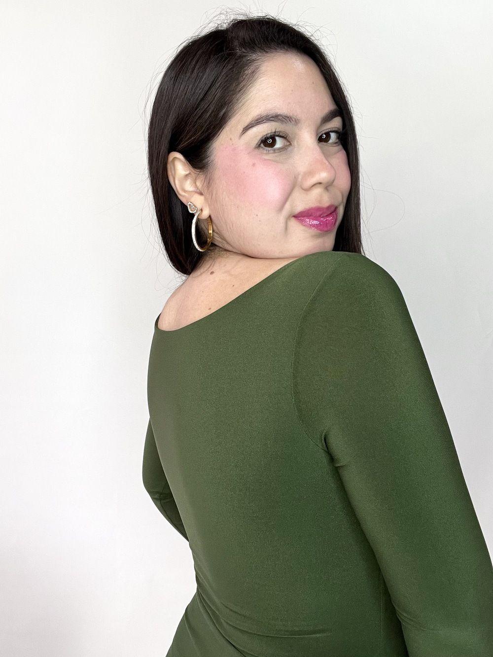 Body Mujer Cuello Ojal Manga Larga Verde Militar-3
