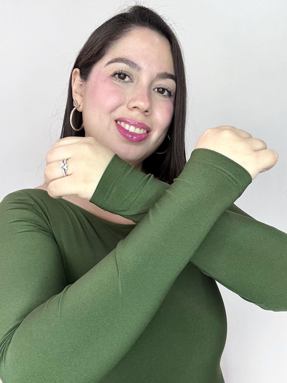 Body Mujer Cuello Ojal Manga Larga Verde Militar-4