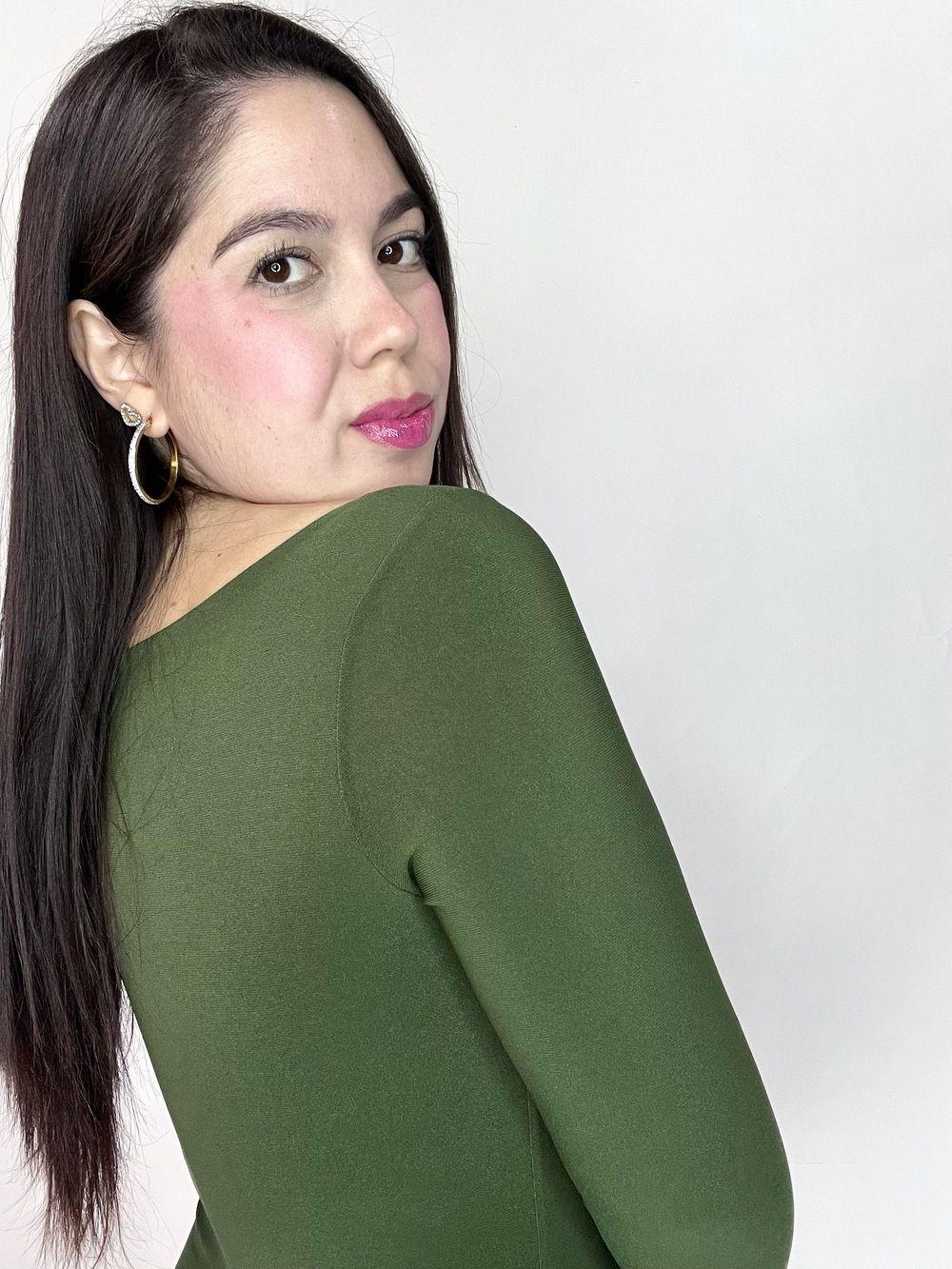 Body Mujer Cuello Ojal Manga Larga Verde Militar-6