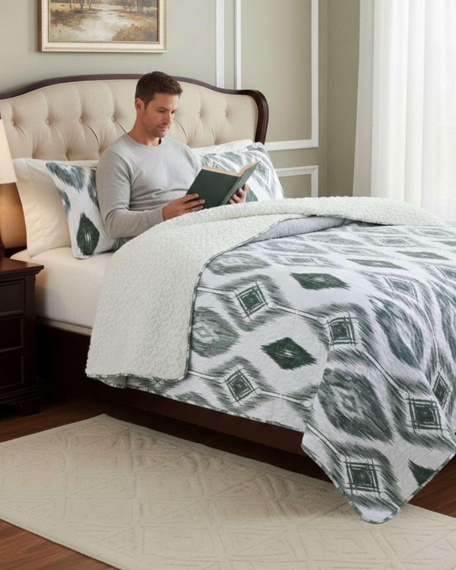 CUBRECAMA QUILT ELEGANTE CON SHERPA PLAZA Y MEDIA 180 X 230 CM A6-2