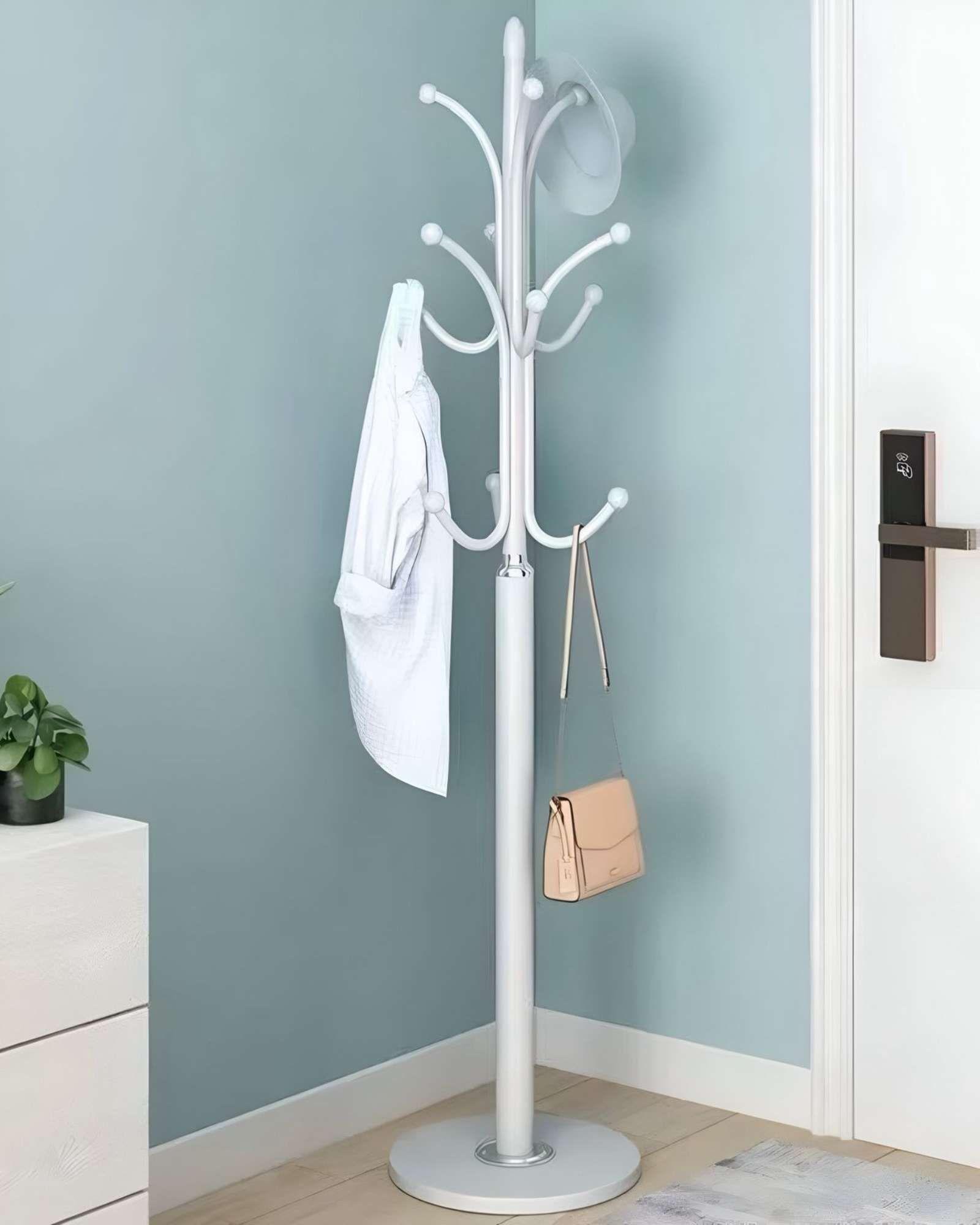 Perchero de Pie Blanco Moderno Metálico Organizador de Ropa con Base-2