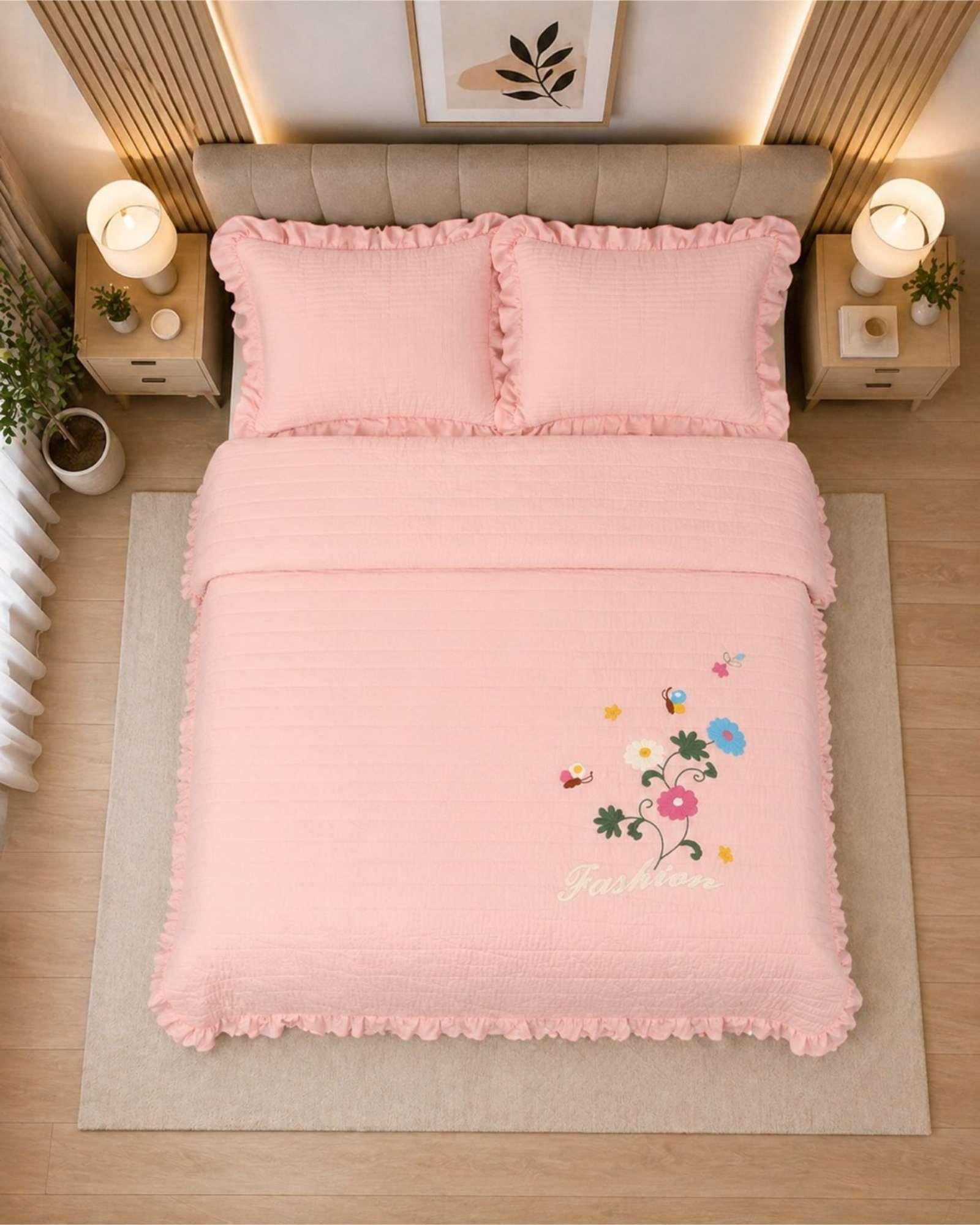 Quilt Cubrecama  Verano Estampado Floral con Bobos 2 Plazas04-1