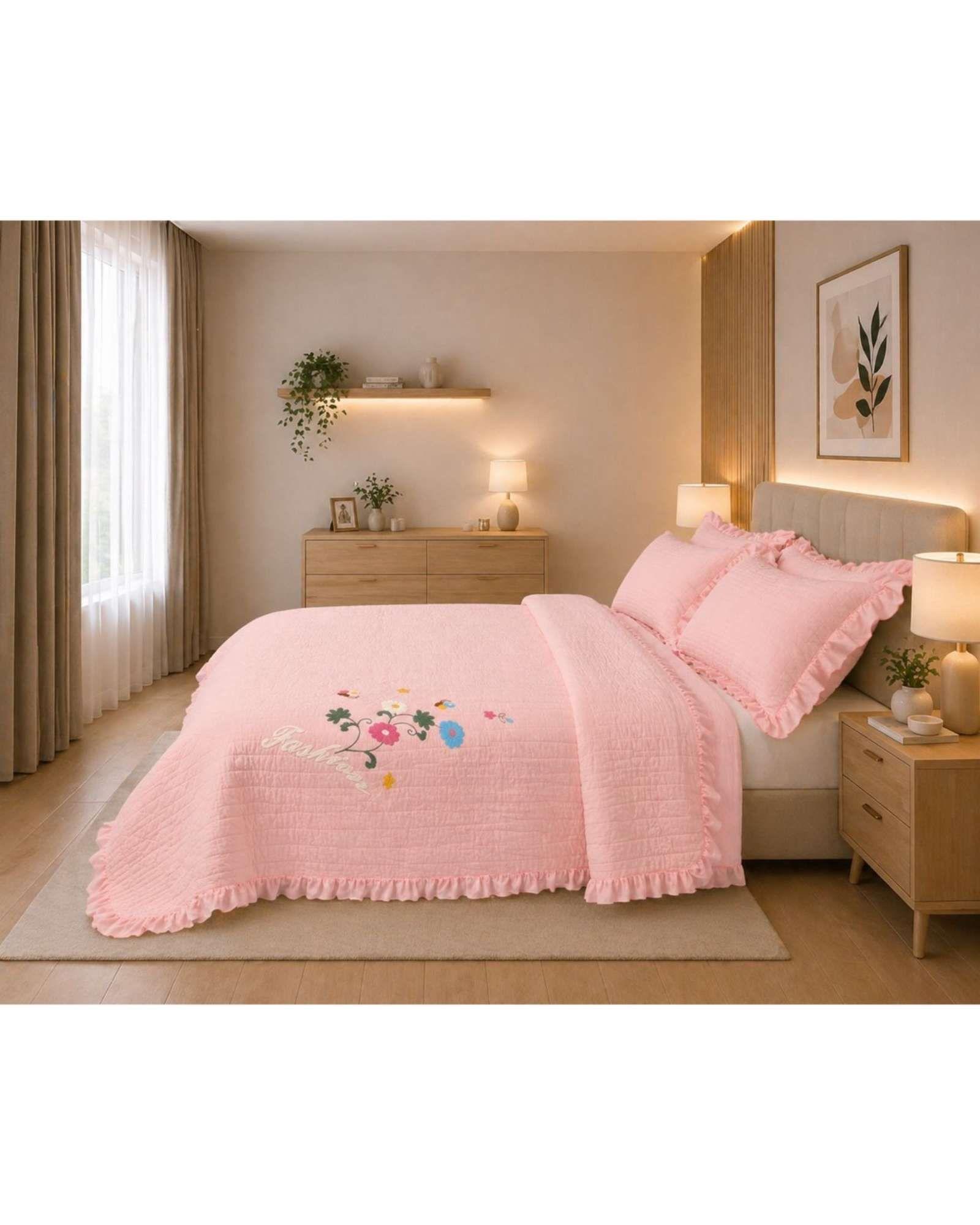 Quilt Cubrecama  Verano Estampado Floral con Bobos 2 Plazas04-2