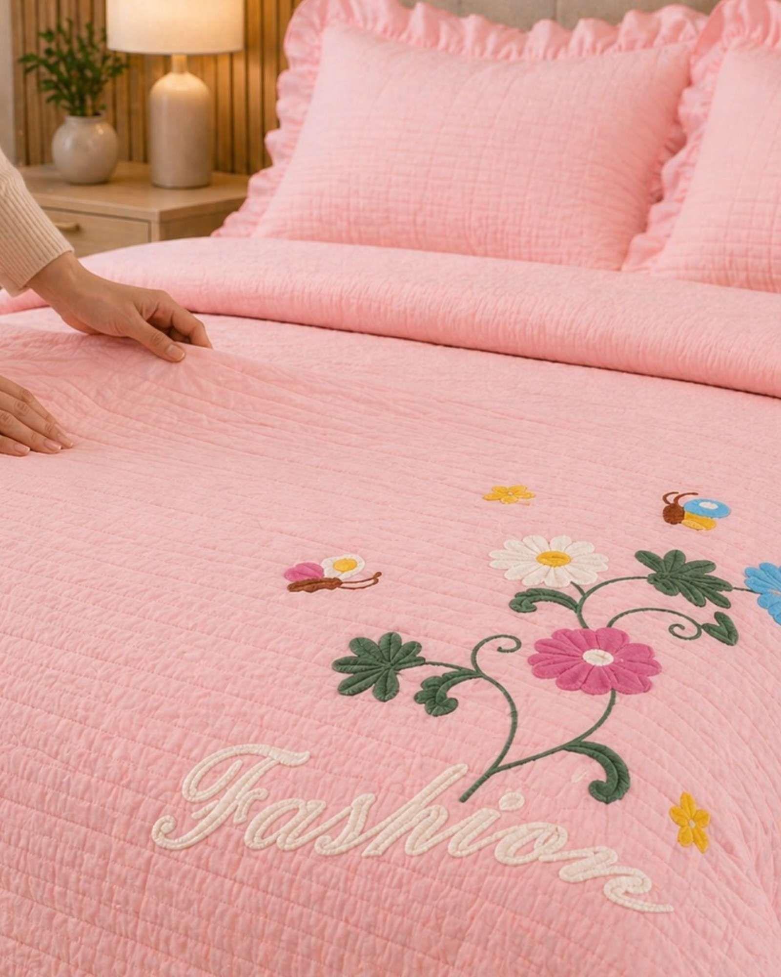 Quilt Cubrecama  Verano Estampado Floral con Bobos 2 Plazas04-3