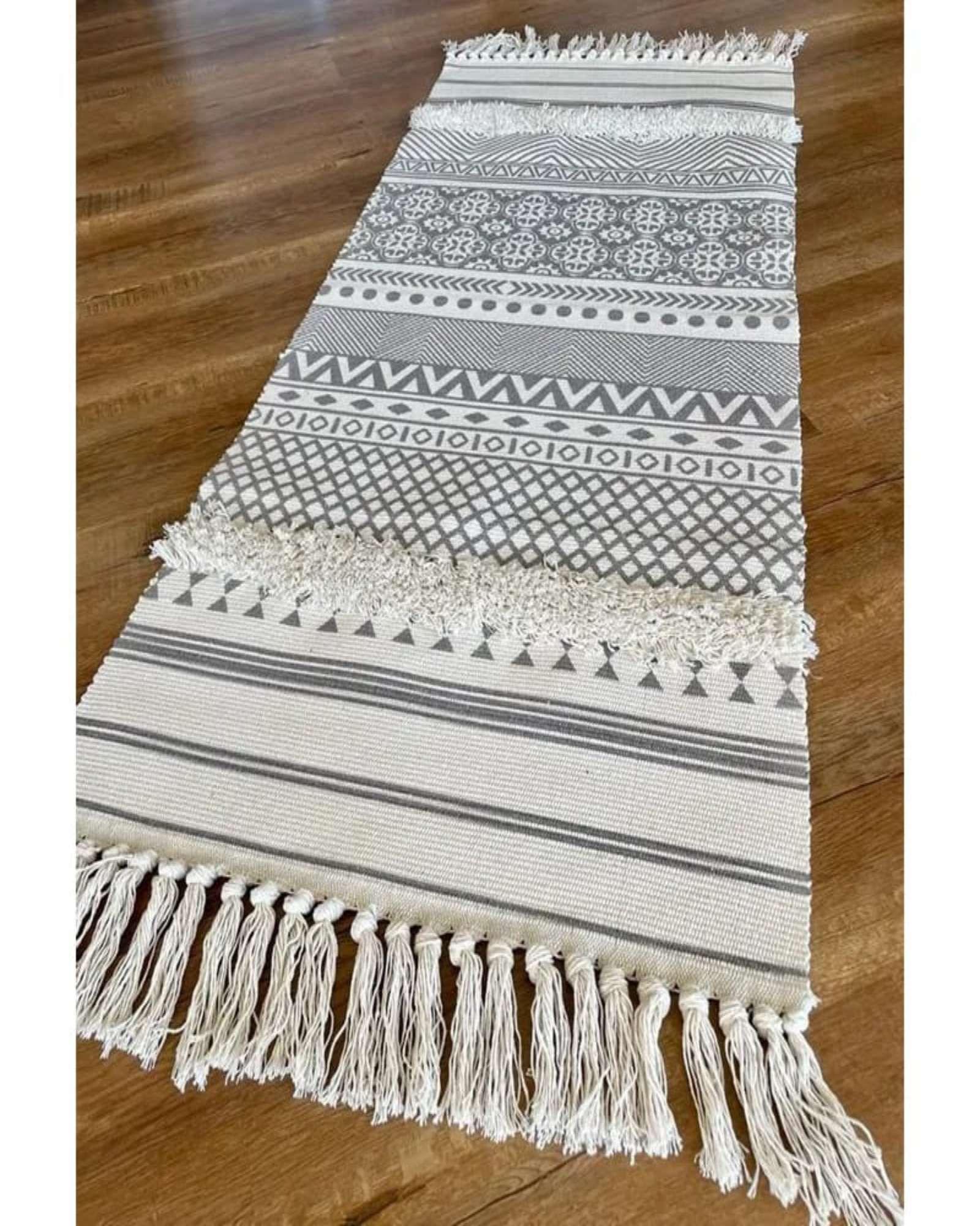 Pack de 2 Alfombra de Lino Bajada de Cama estilo Boho medida 60 cm x 90 cm A7-3