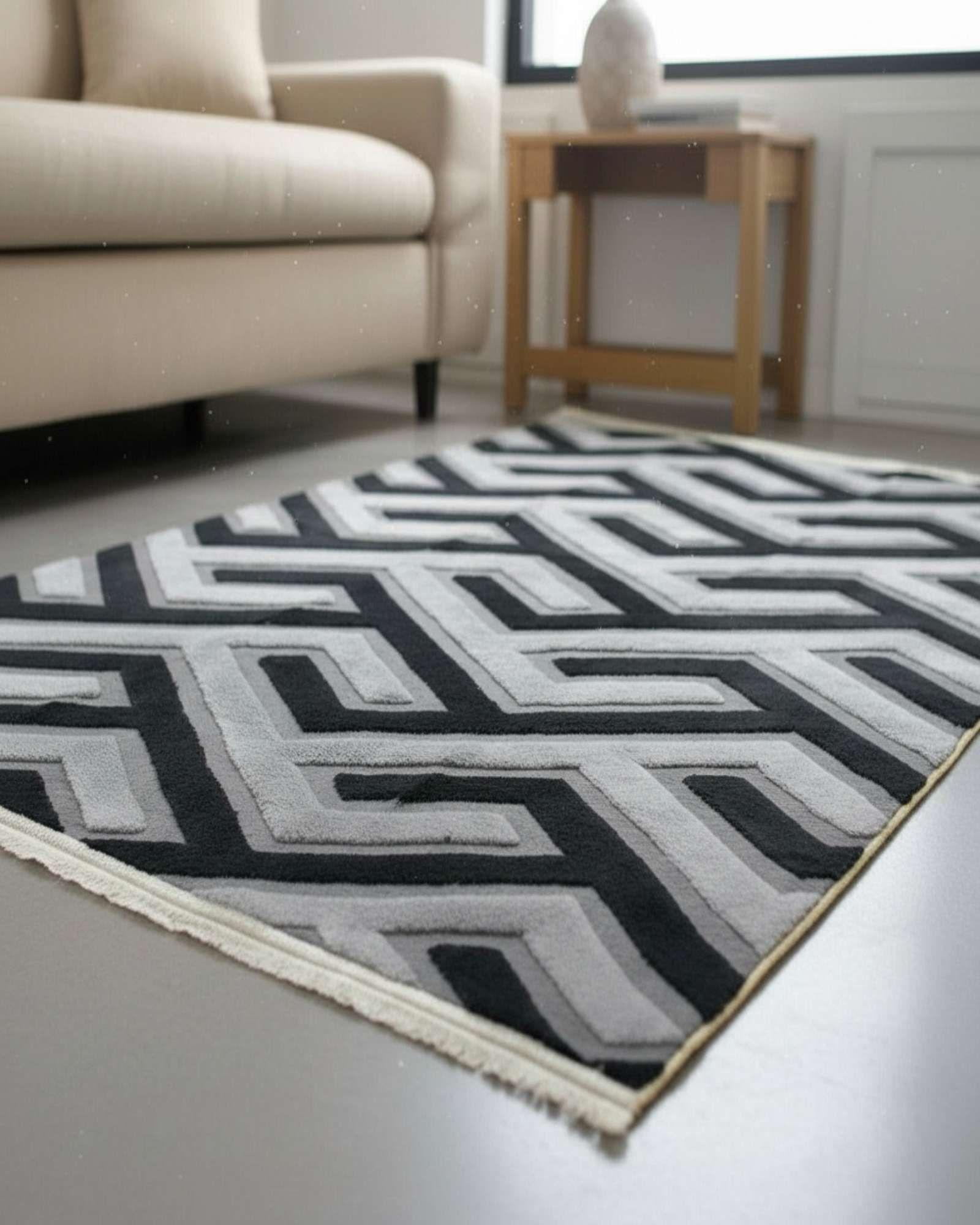 ALFOMBRA TEXTURIZADA DISEÑO JACQUARD ANTIDESLIZANTE 180X200 CM A03-2