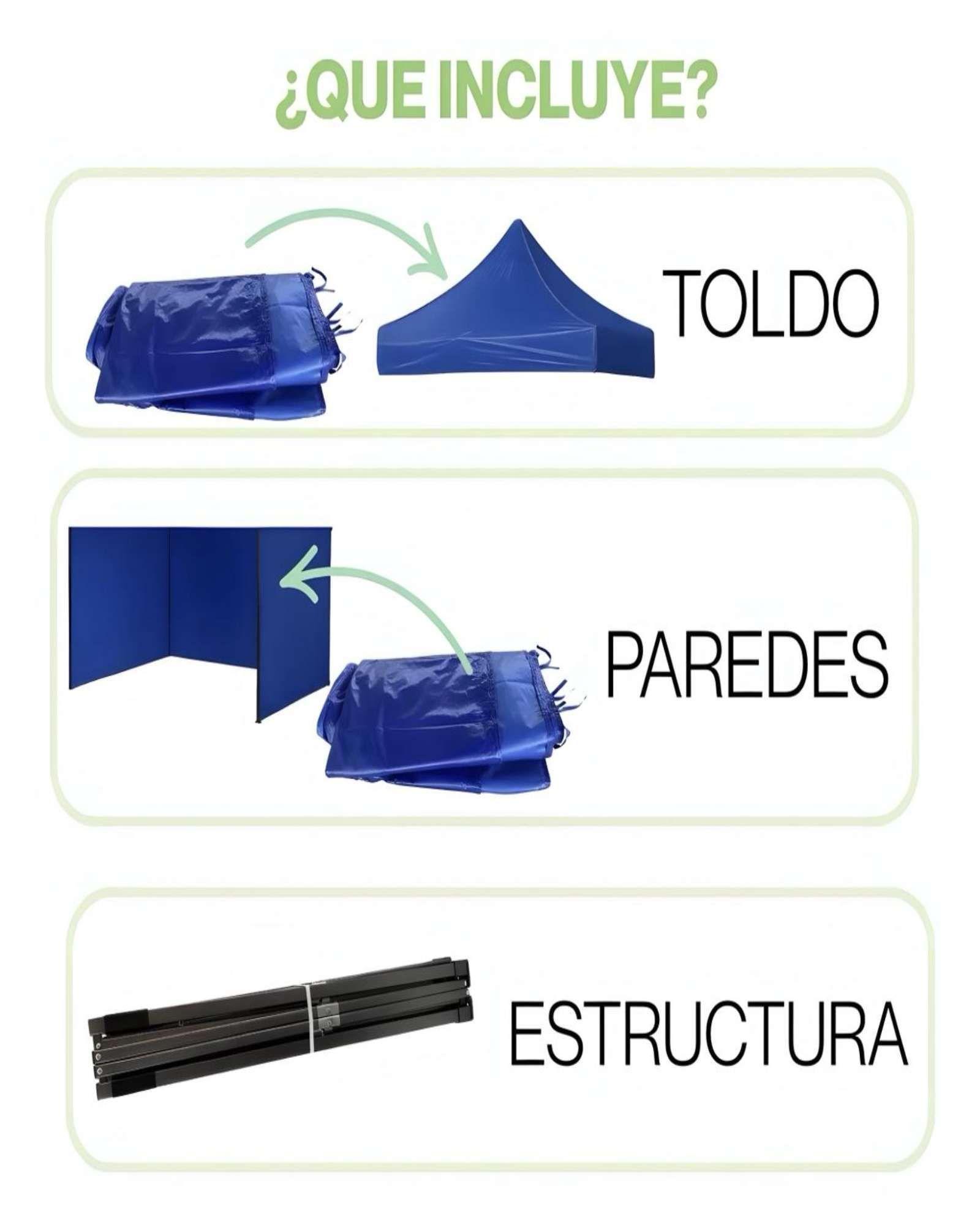 Toldo Plegable 3x3 con Laterales Azul Protección UV e Impermeable-2