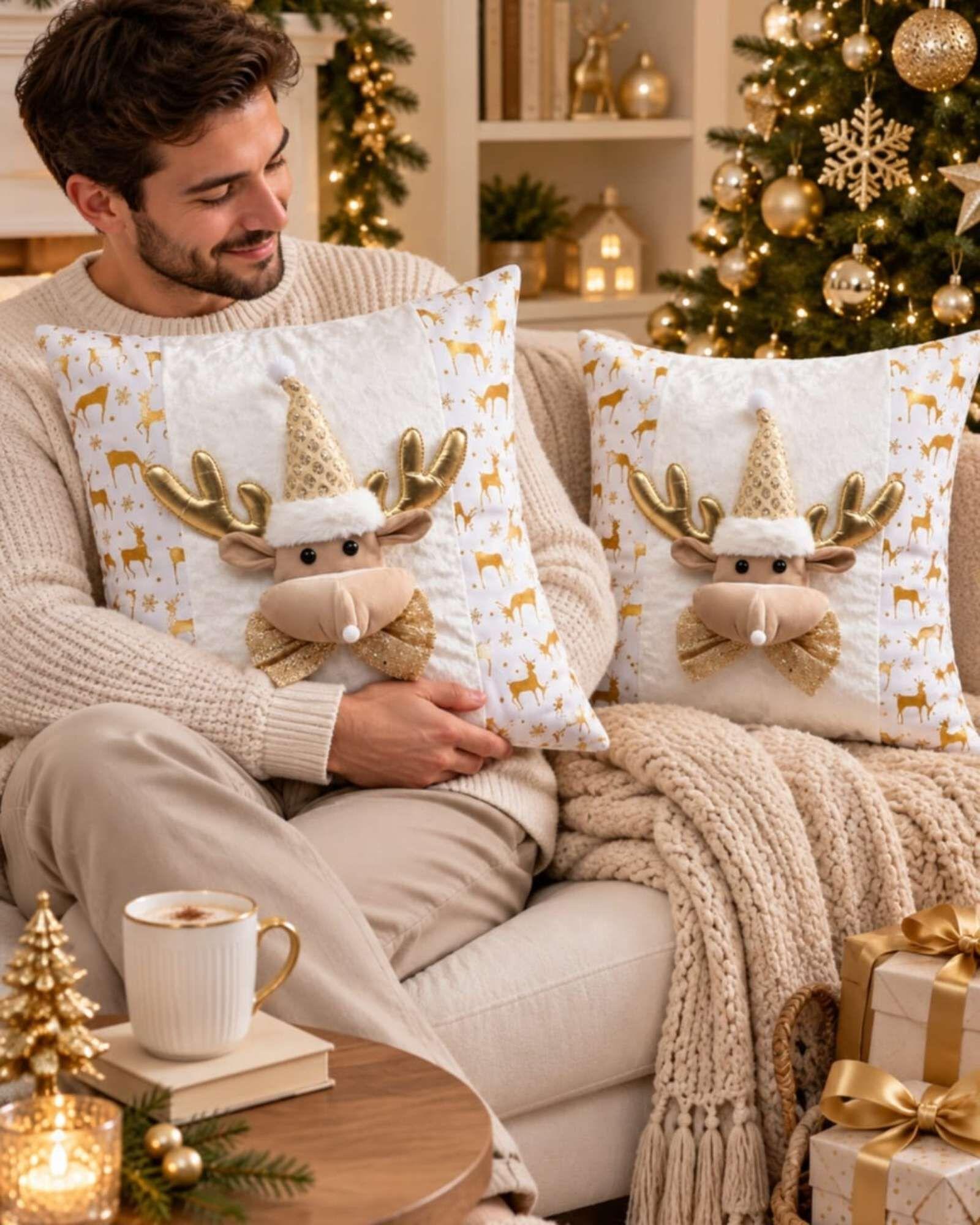 Pack de 2 Fundas para Cojin Navidad  45x45 cm Relieve 3D A2-4