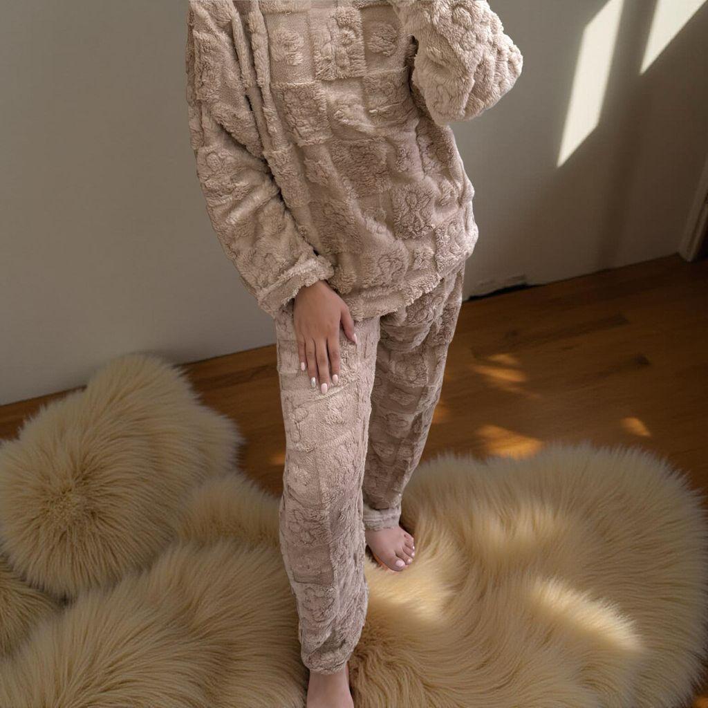 CONJUNTO DE PIJAMA MUJER PLUSH BEIGE-0