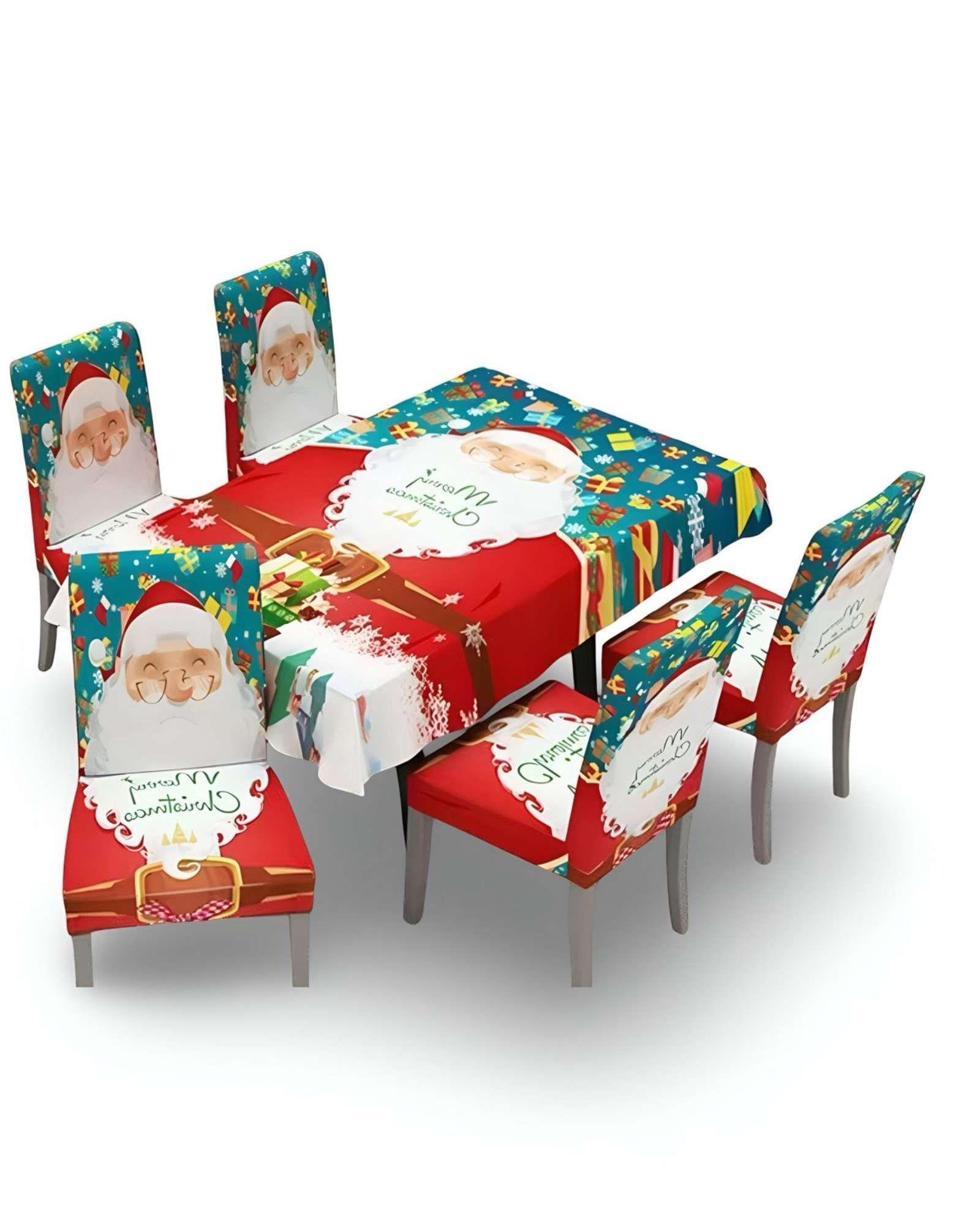 Juego Mantel más 6 fundas de sillas antimanchas navideño 140x220 cm 05-0