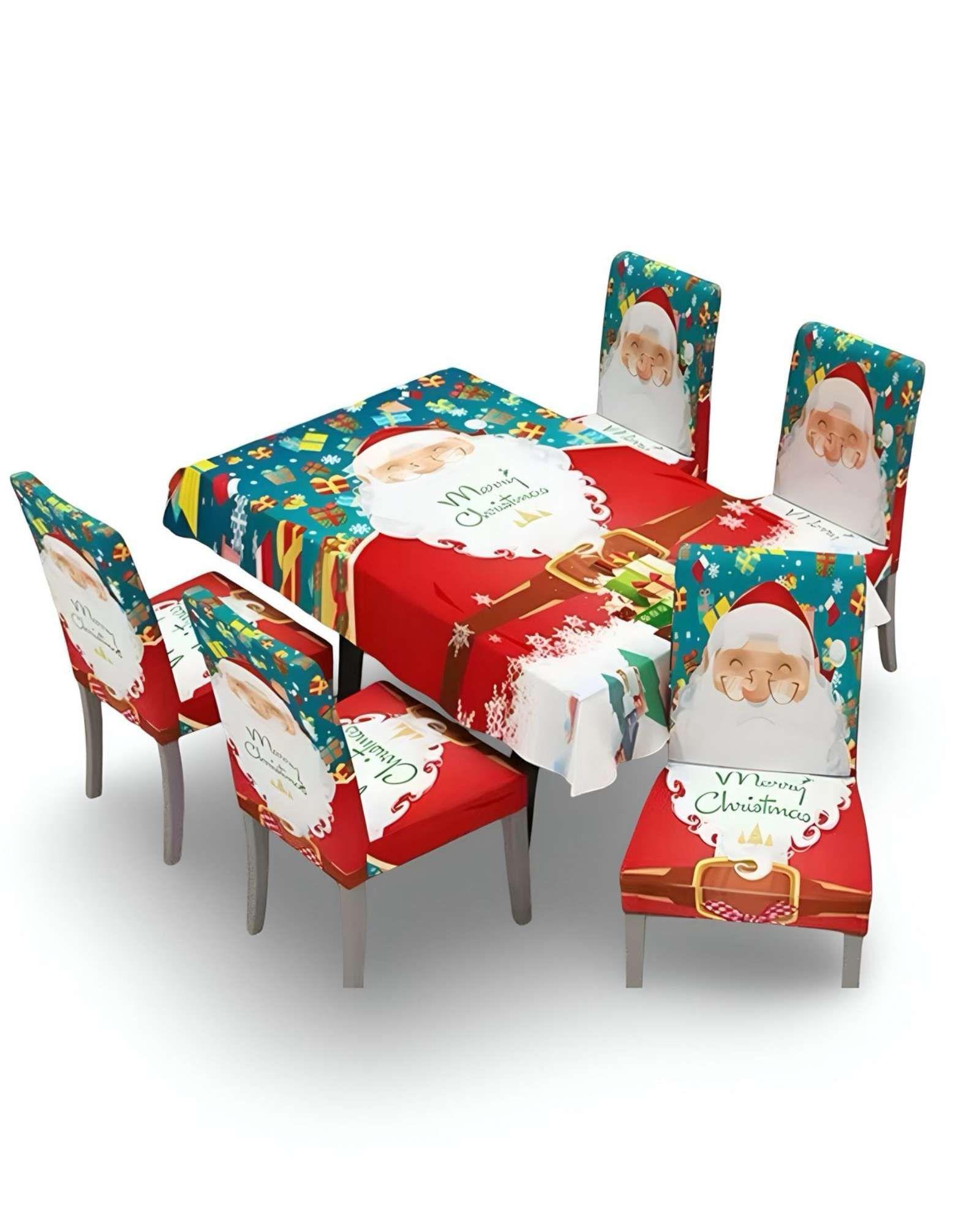 Juego Mantel más 6 fundas de sillas antimanchas navideño 140x220 cm 05-1