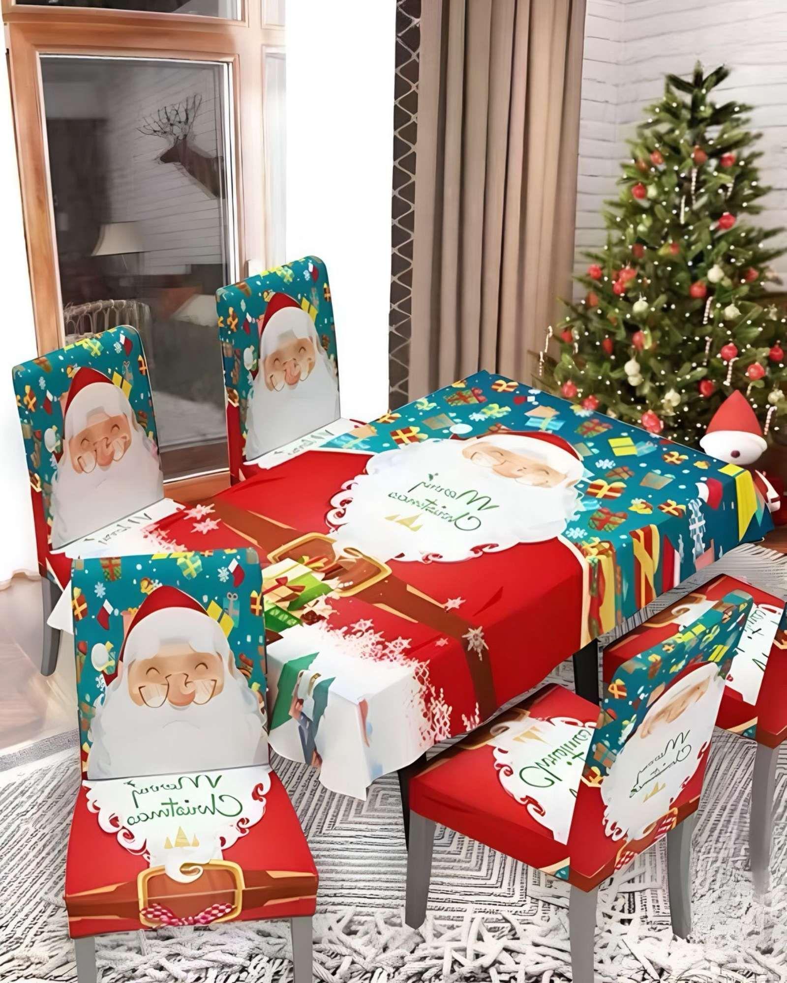 Juego Mantel más 6 fundas de sillas antimanchas navideño 140x220 cm 05-2