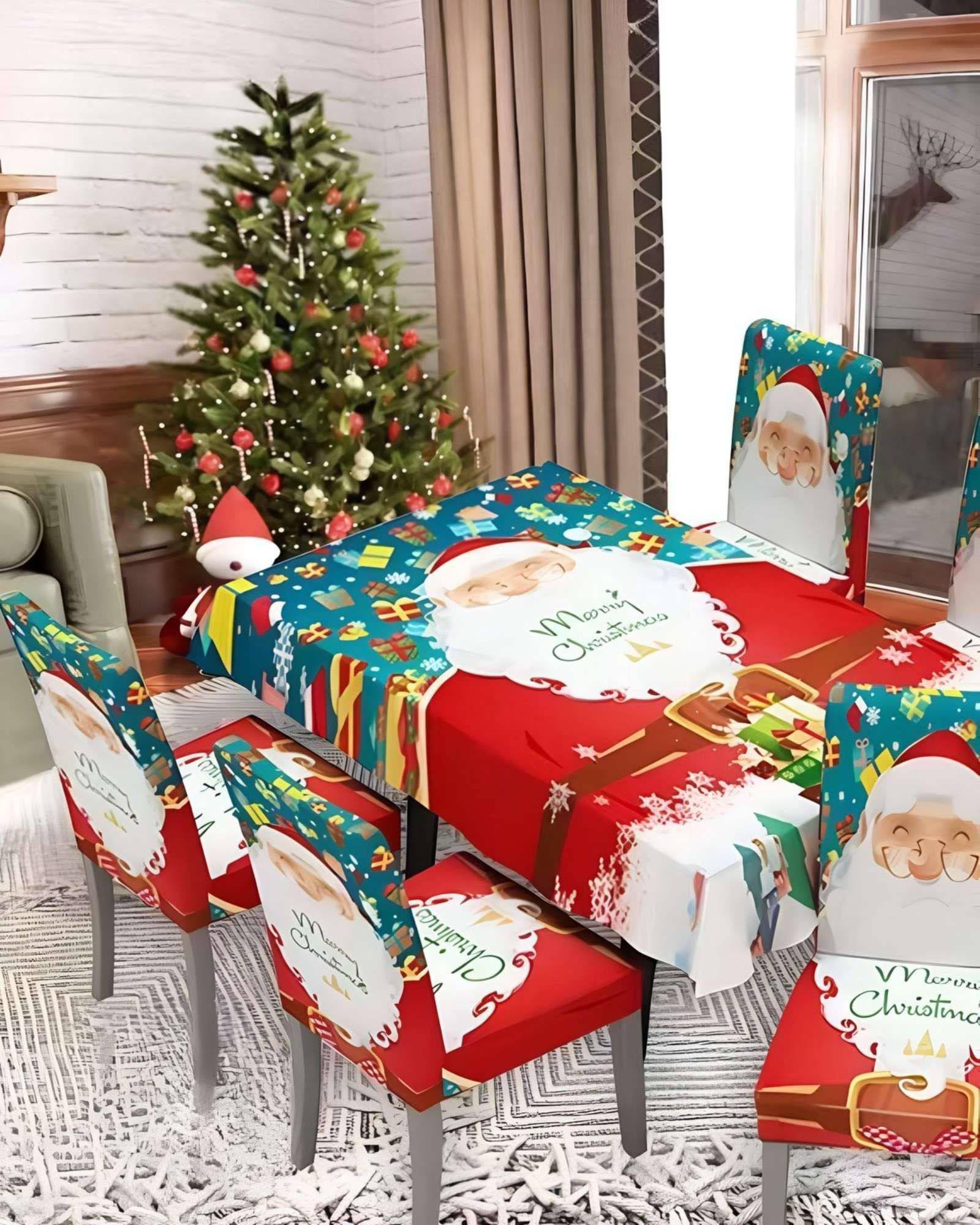 Juego Mantel más 6 fundas de sillas antimanchas navideño 140x220 cm 05-3