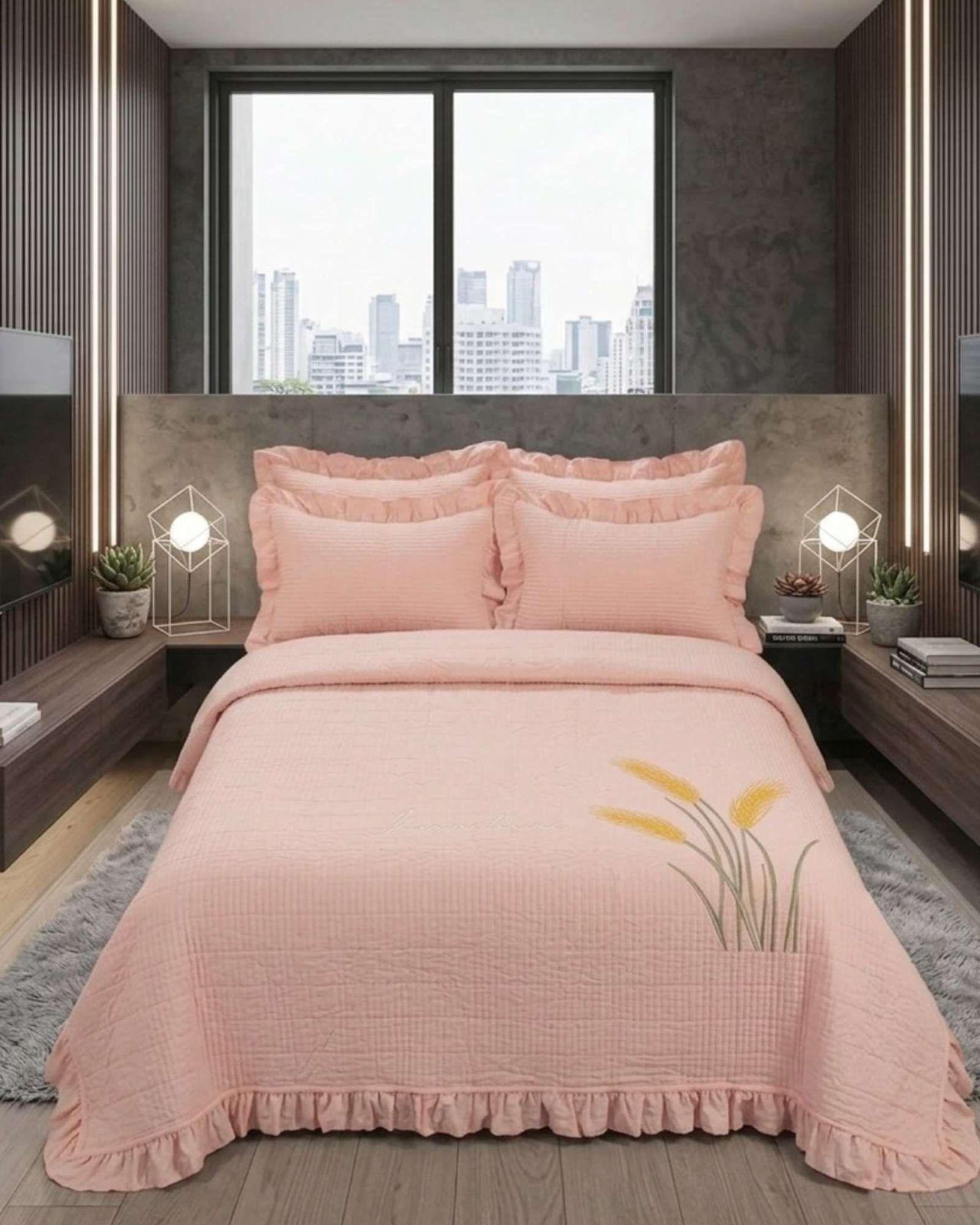 Quilt Cubrecama  Verano Estampado Floral con Bobos 2 Plazas03-0