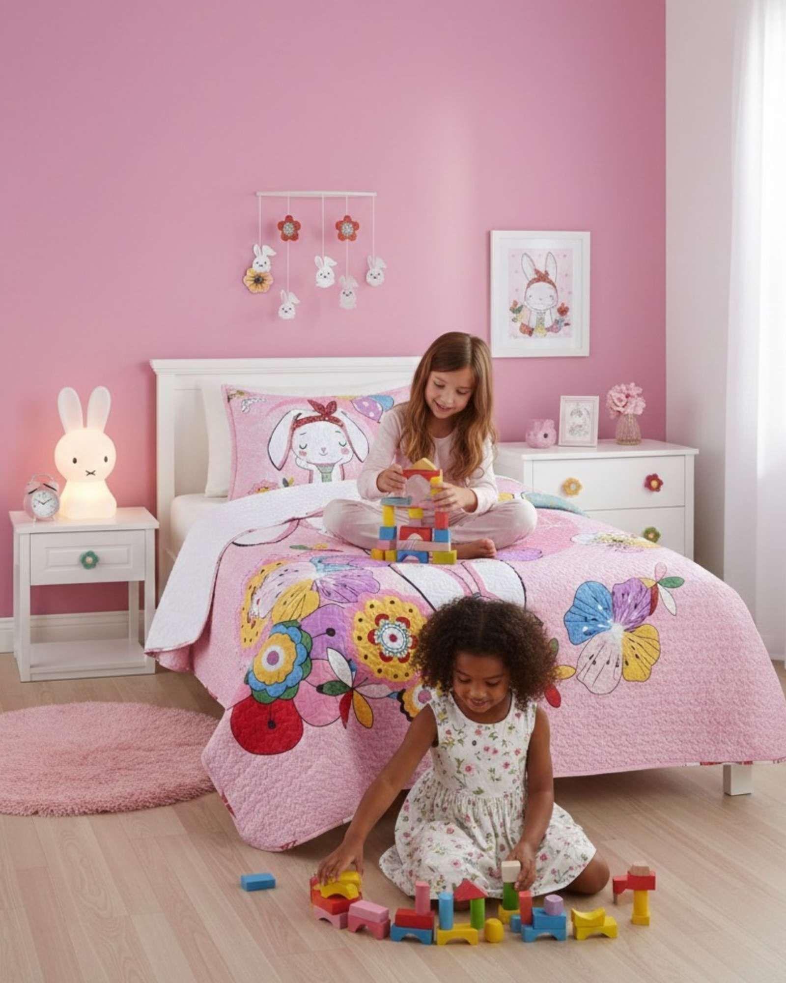 CUBRECAMA QUILT SHERPA DISEÑO INFANTIL PLAZA Y MEDIA CONEJA-3