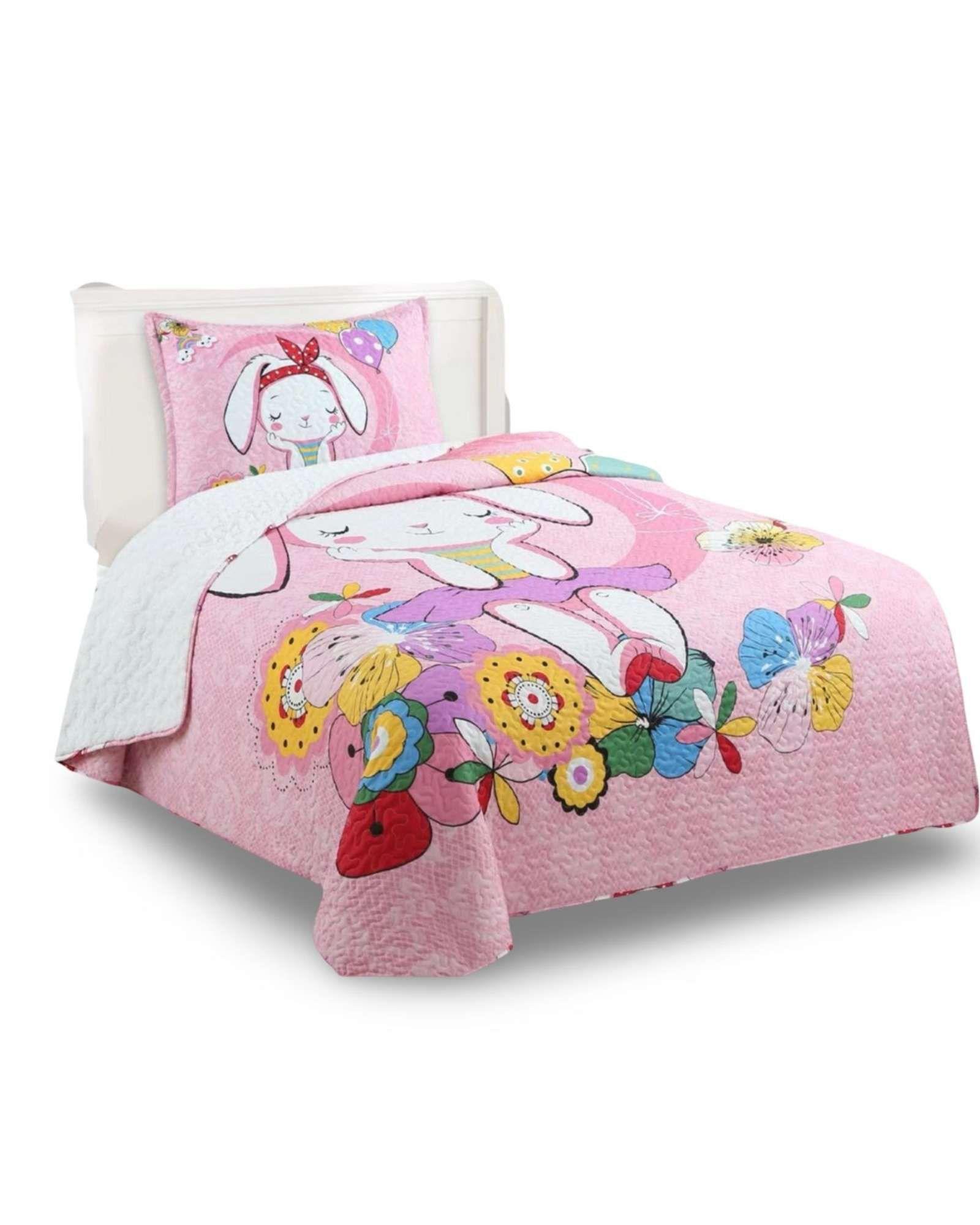 CUBRECAMA QUILT SHERPA DISEÑO INFANTIL PLAZA Y MEDIA CONEJA-4