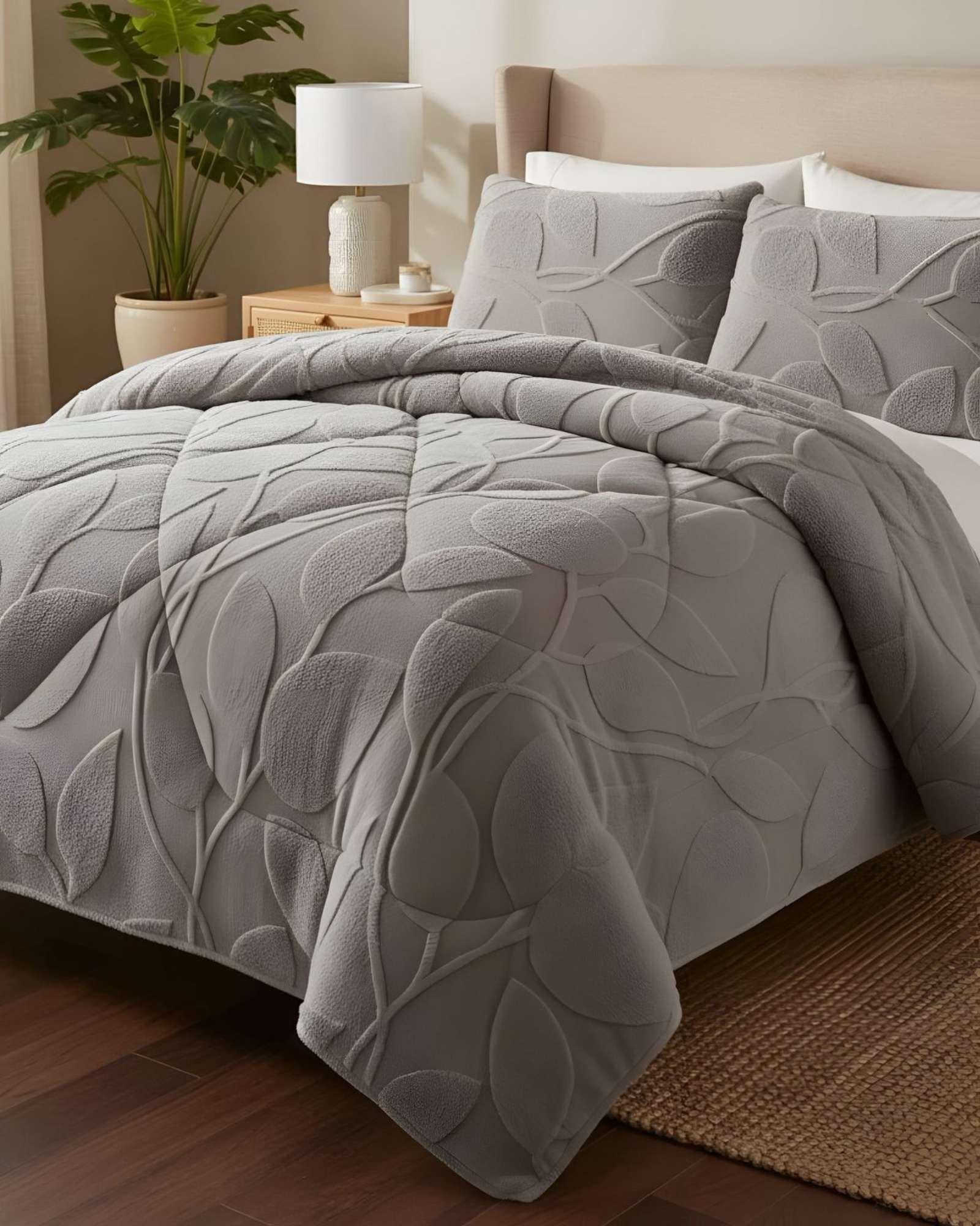 Cubrecama Acolchado con chiporro diseño Texturizado Hojas 2 Plazas  TF8-2