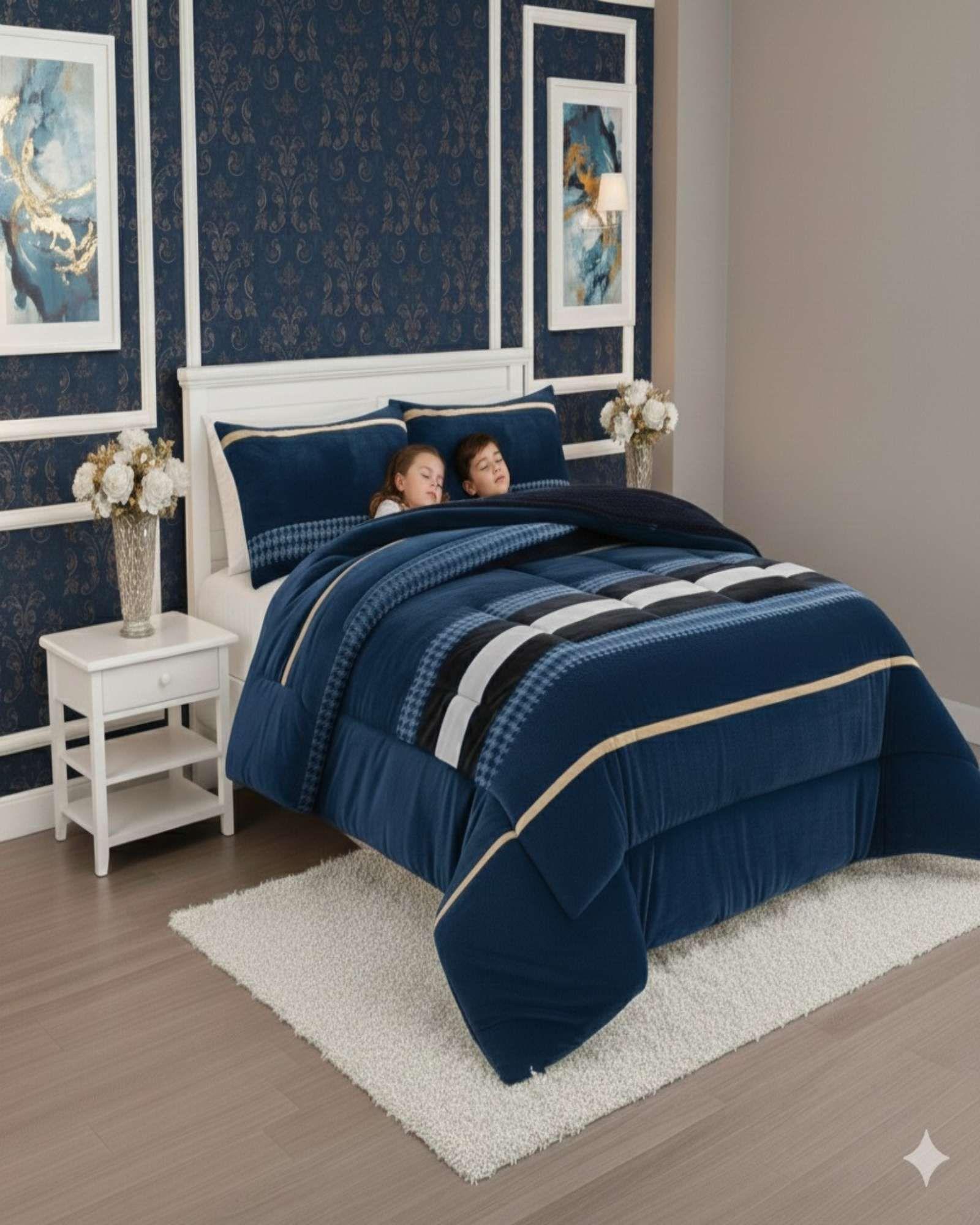 Cubrecama Premium Plush y Chiporro  Invierno King azul-2