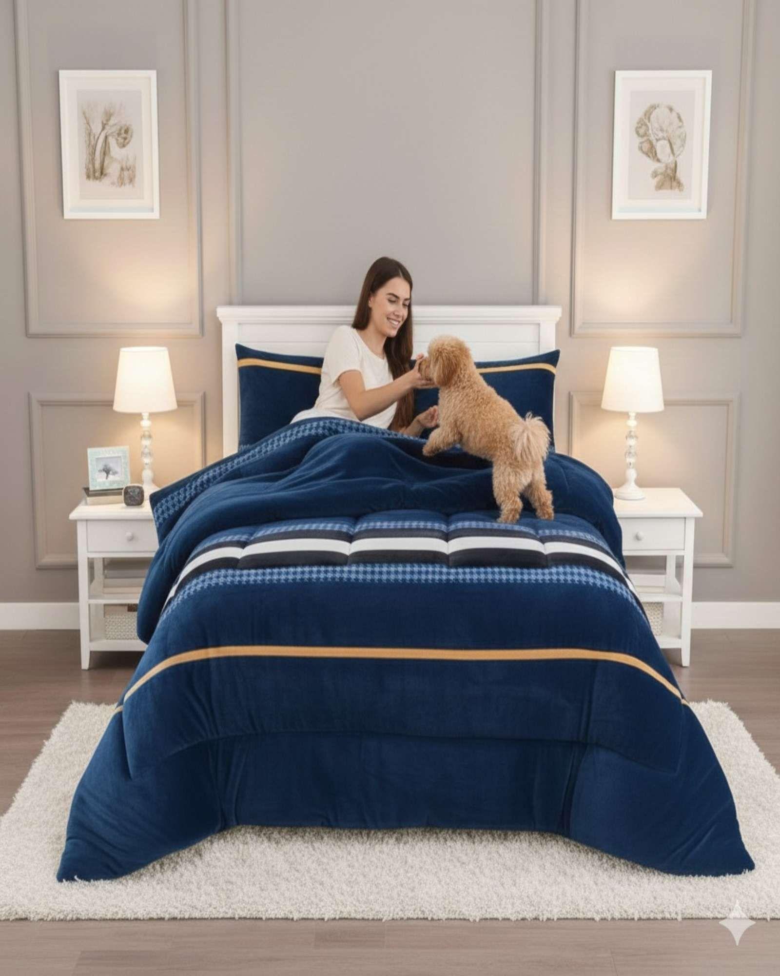 Cubrecama Premium Plush y Chiporro  Invierno King azul-3