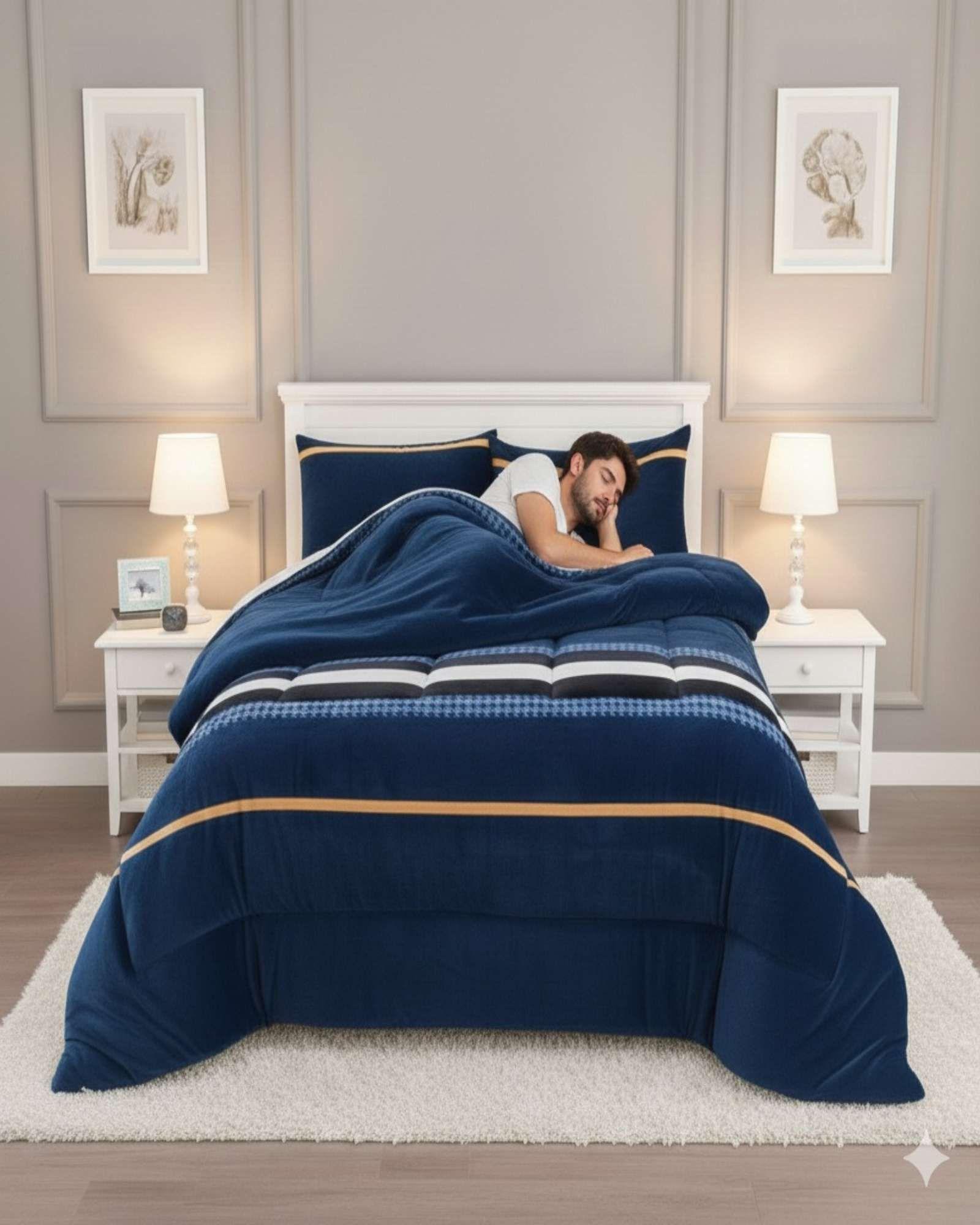 Cubrecama Premium Plush y Chiporro  Invierno King azul-4