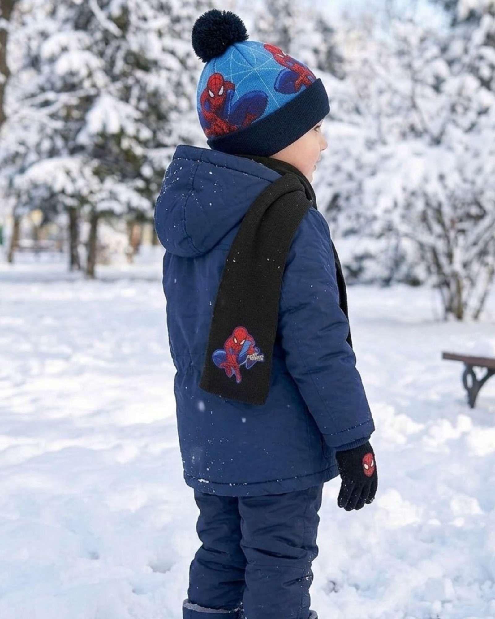 Set Invierno Niños niñas Gorro mas Bufanda y Guantes Térmico Spiderman-2