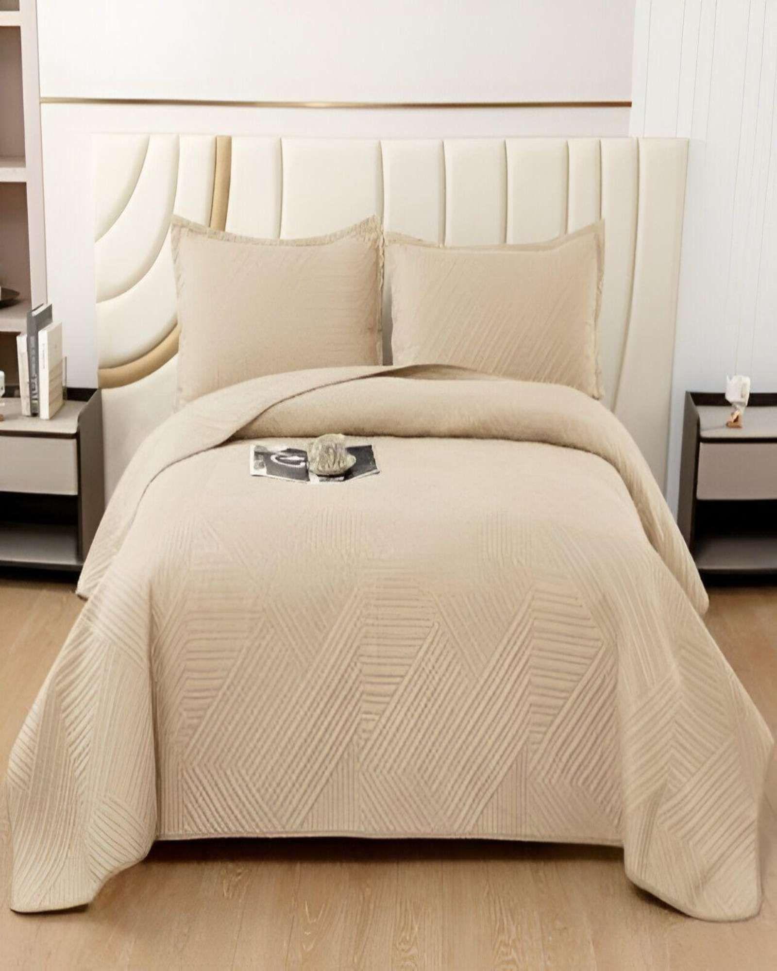 COBERTOR DE LUJO QUILT VERANO 2 PLAZAS BEIGE-2