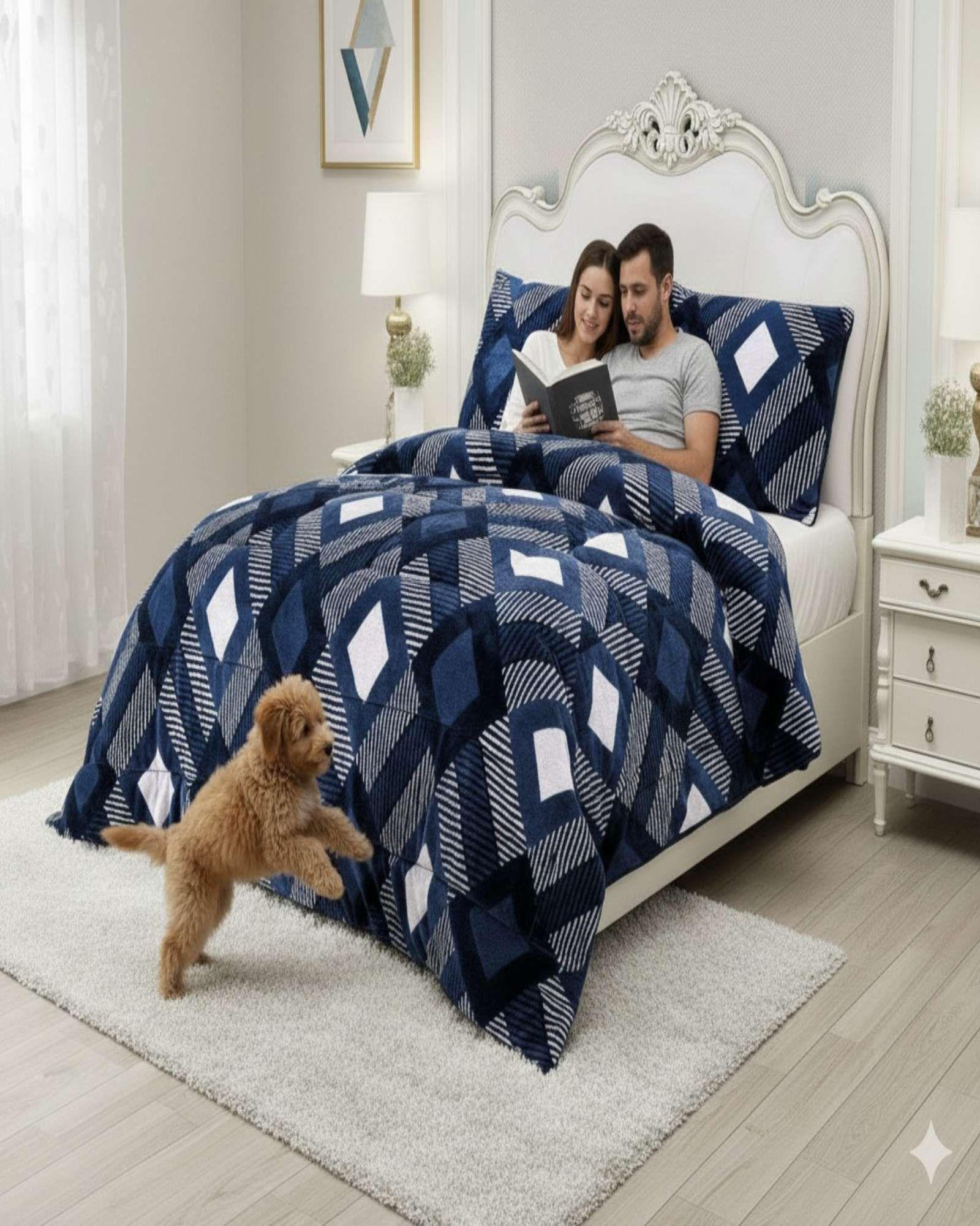 Cubrecama Premium Plush y Chiporro  azul King-4