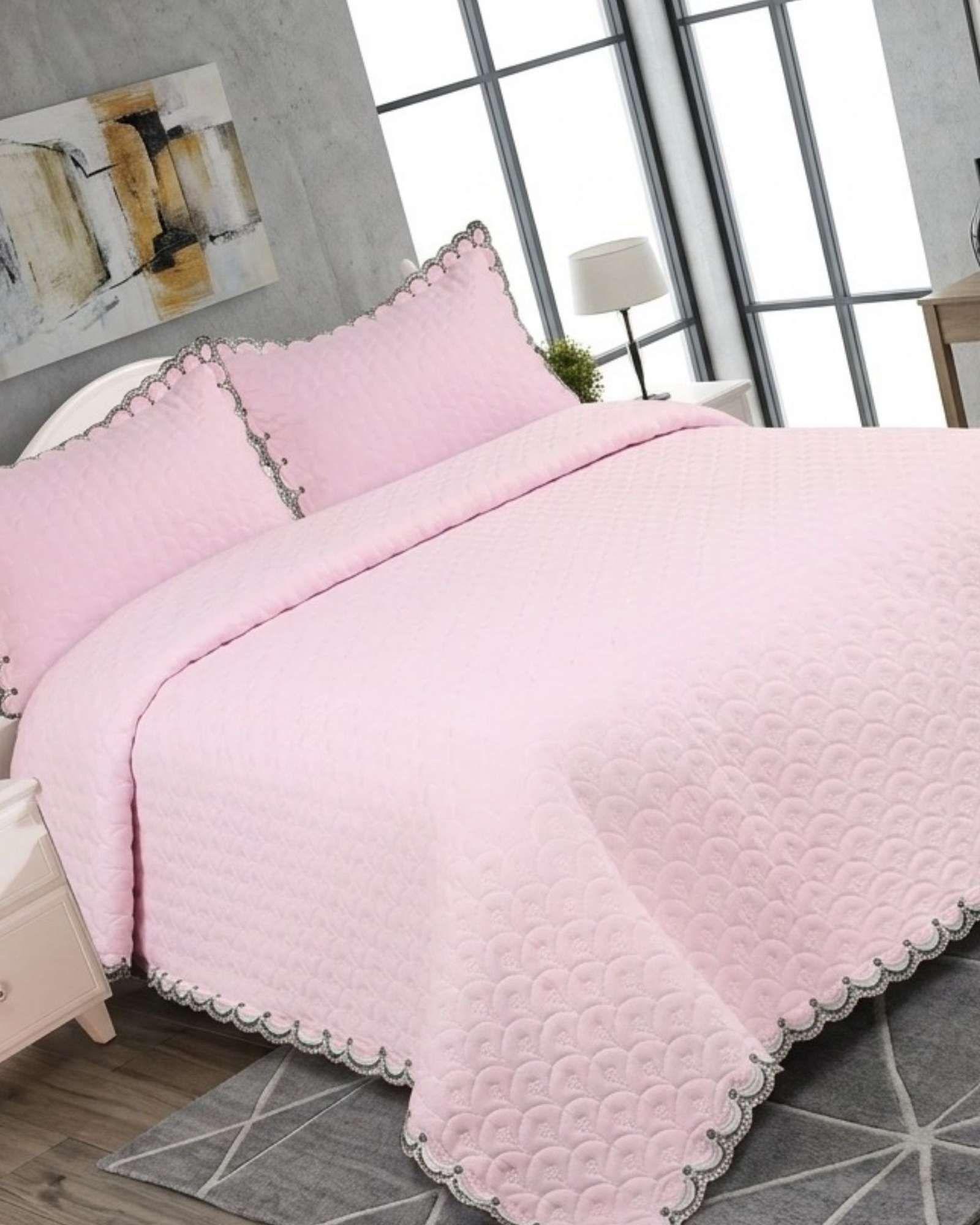 Cubrecama Quilt Diseño Escamas 2 Plazas + Fundas06-2