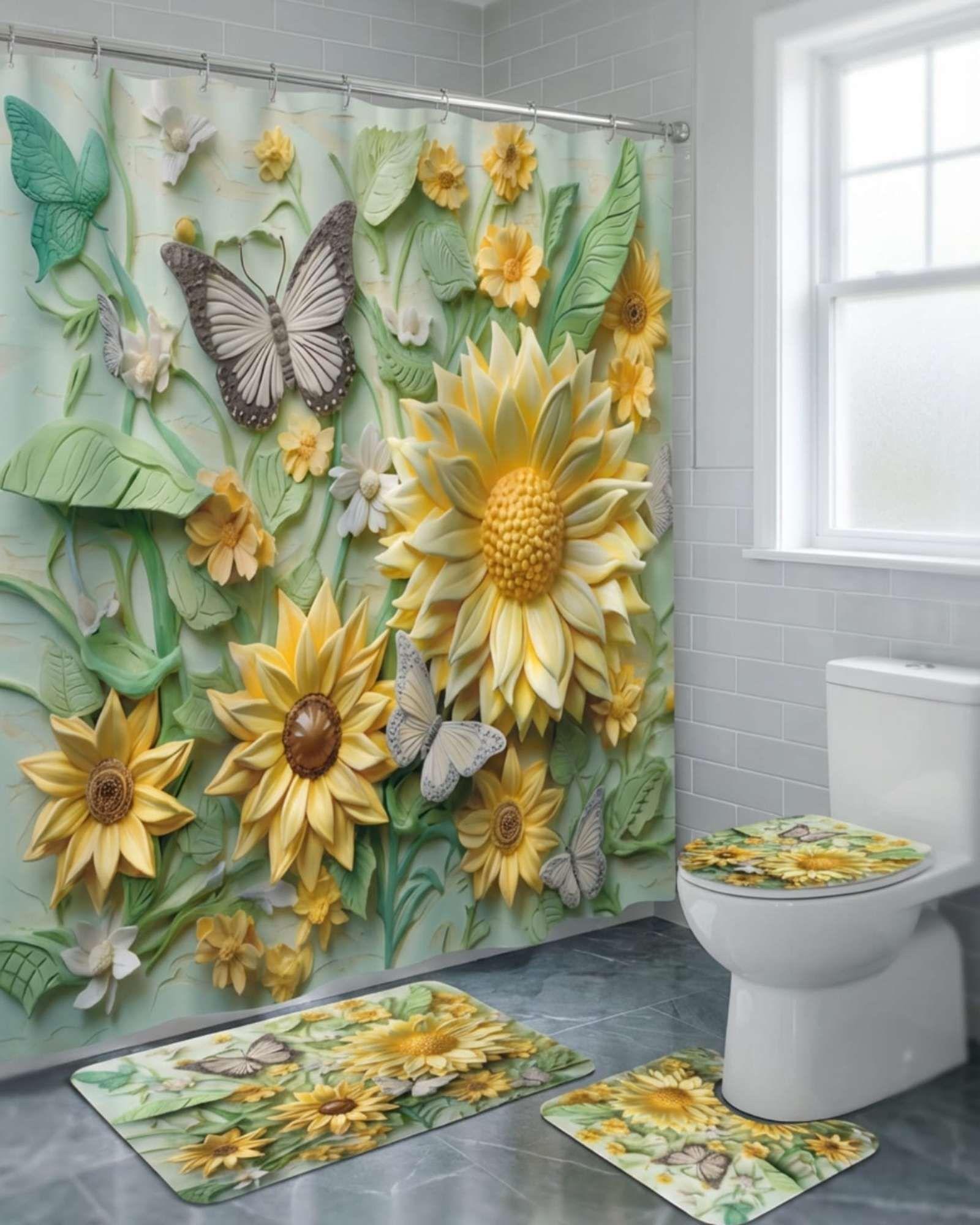 Juego de Baño Completo 5 Piezas Cortina de Tela y Forro de Ducha C10-3