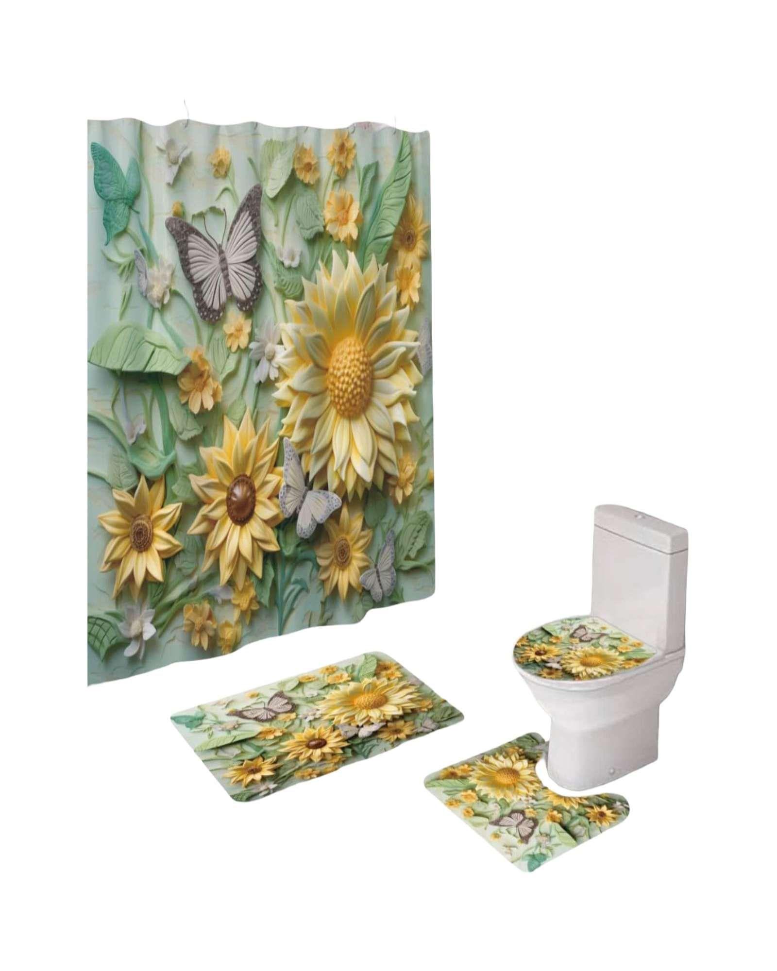 Juego de Baño Completo 5 Piezas Cortina de Tela y Forro de Ducha C10-4