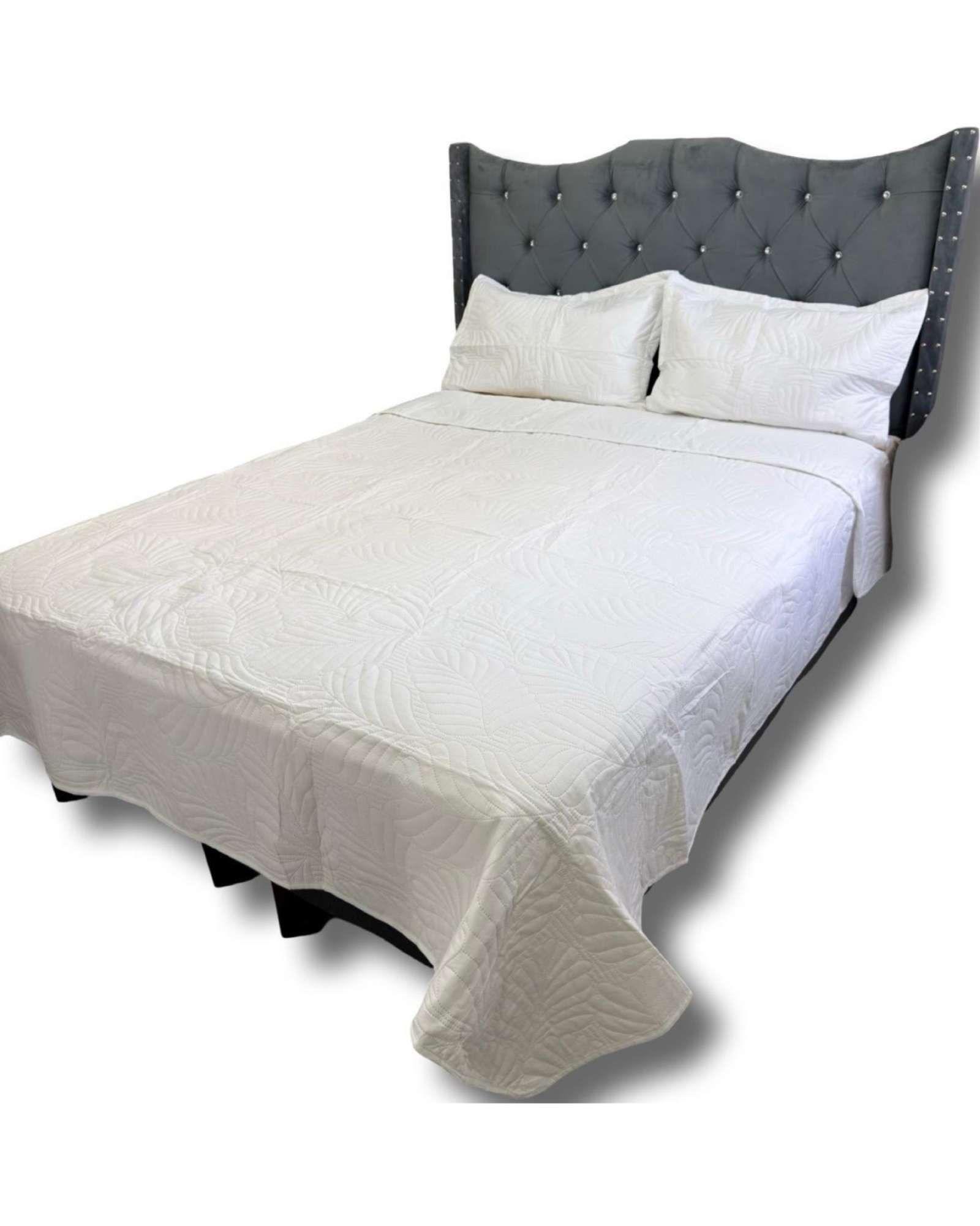 CUBRECAMA QUILT DE LUJO VERANO KING BLANCO INVIERNO-1